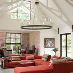 Acroma 12-flammiger Landhaus-Kronleuchter im Wagenrad-Design (40 Zoll) mit UL-Zertifizierung – 40 Zoll Durchmesser x 138 Zoll Höhe