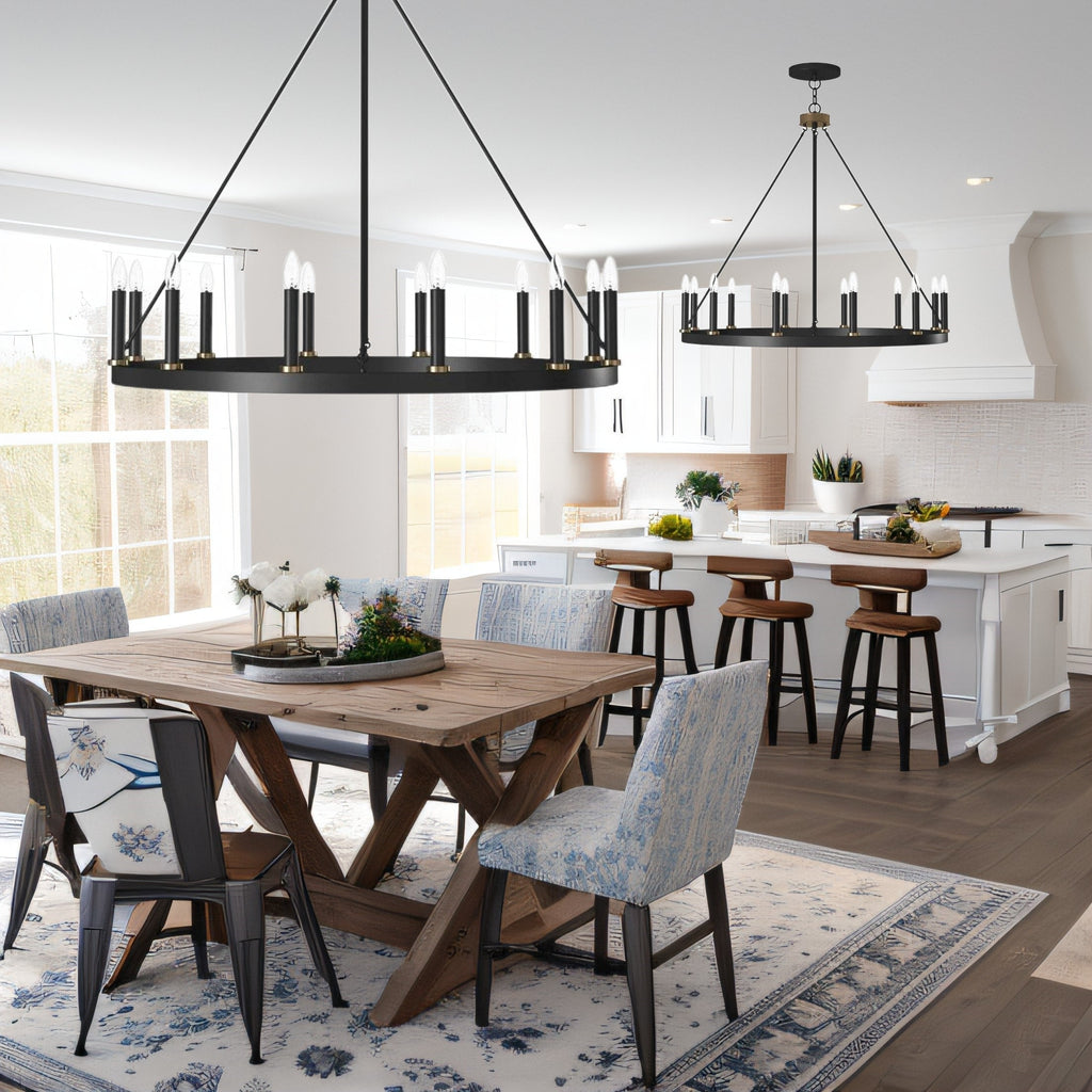 Acroma 12-flammiger Landhaus-Kronleuchter im Wagenrad-Design (40 Zoll) mit UL-Zertifizierung – 40 Zoll Durchmesser x 138 Zoll Höhe