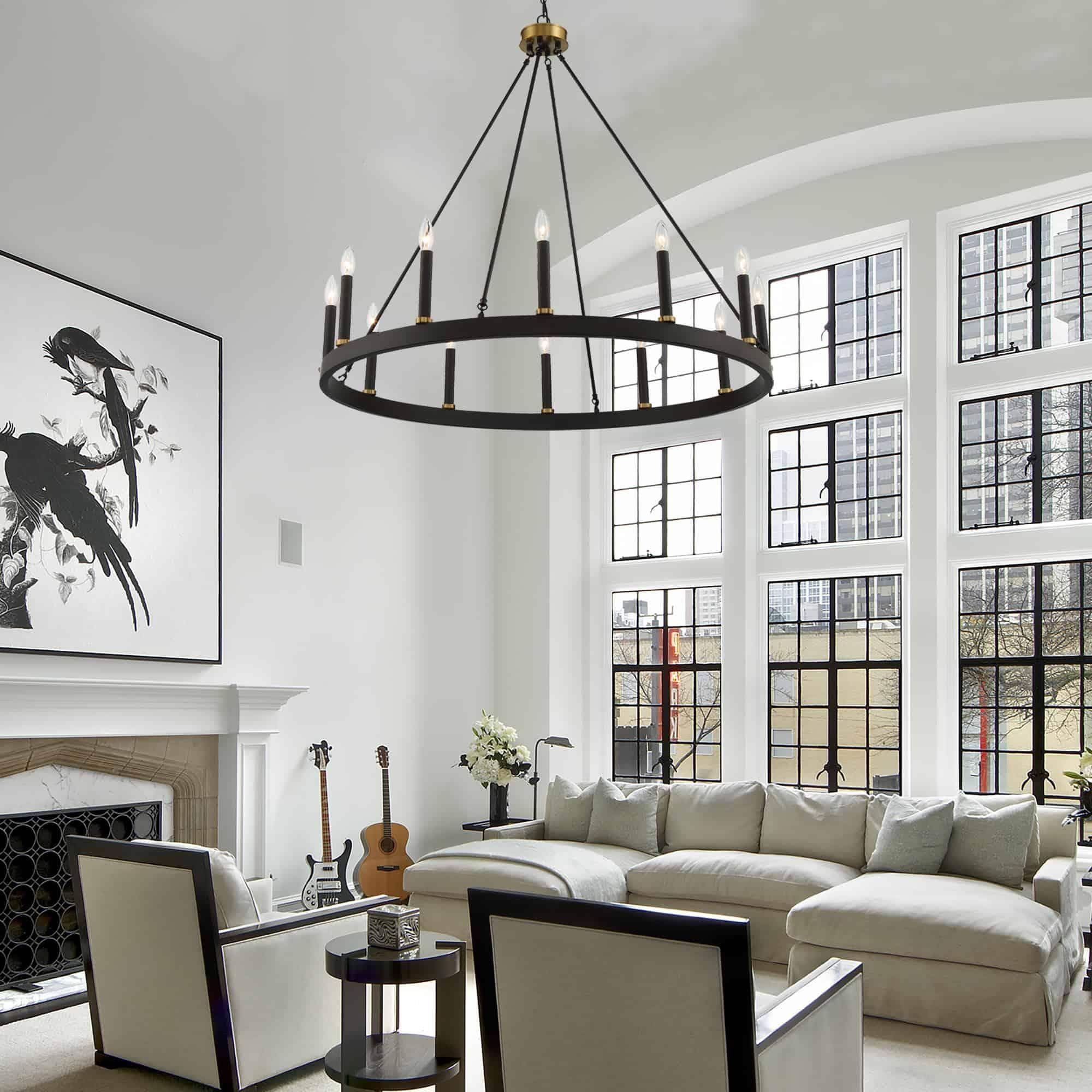 Acroma 12-flammiger Landhaus-Kronleuchter im Wagenrad-Design (40 Zoll) mit UL-Zertifizierung – 40 Zoll Durchmesser x 138 Zoll Höhe