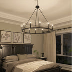 Acroma 12-flammiger Landhaus-Kronleuchter im Wagenrad-Design (40 Zoll) mit UL-Zertifizierung – 40 Zoll Durchmesser x 138 Zoll Höhe