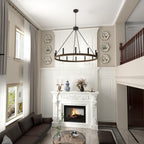 Acroma 12-flammiger Landhaus-Kronleuchter im Wagenrad-Design (40 Zoll) mit UL-Zertifizierung – 40 Zoll Durchmesser x 138 Zoll Höhe