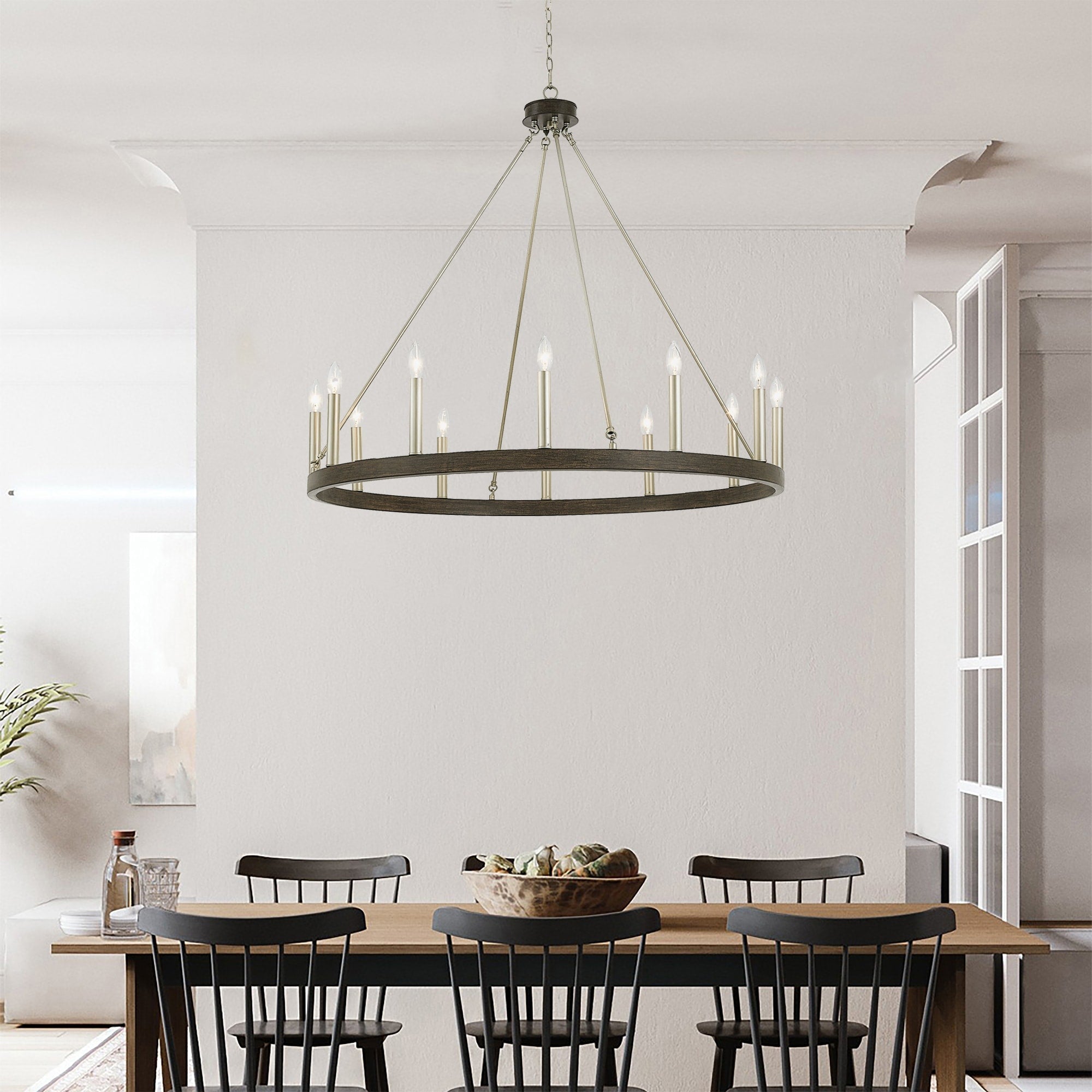 Acroma 12-flammiger Landhaus-Kronleuchter im Wagenrad-Design (40 Zoll) mit UL-Zertifizierung – 40 Zoll Durchmesser x 138 Zoll Höhe