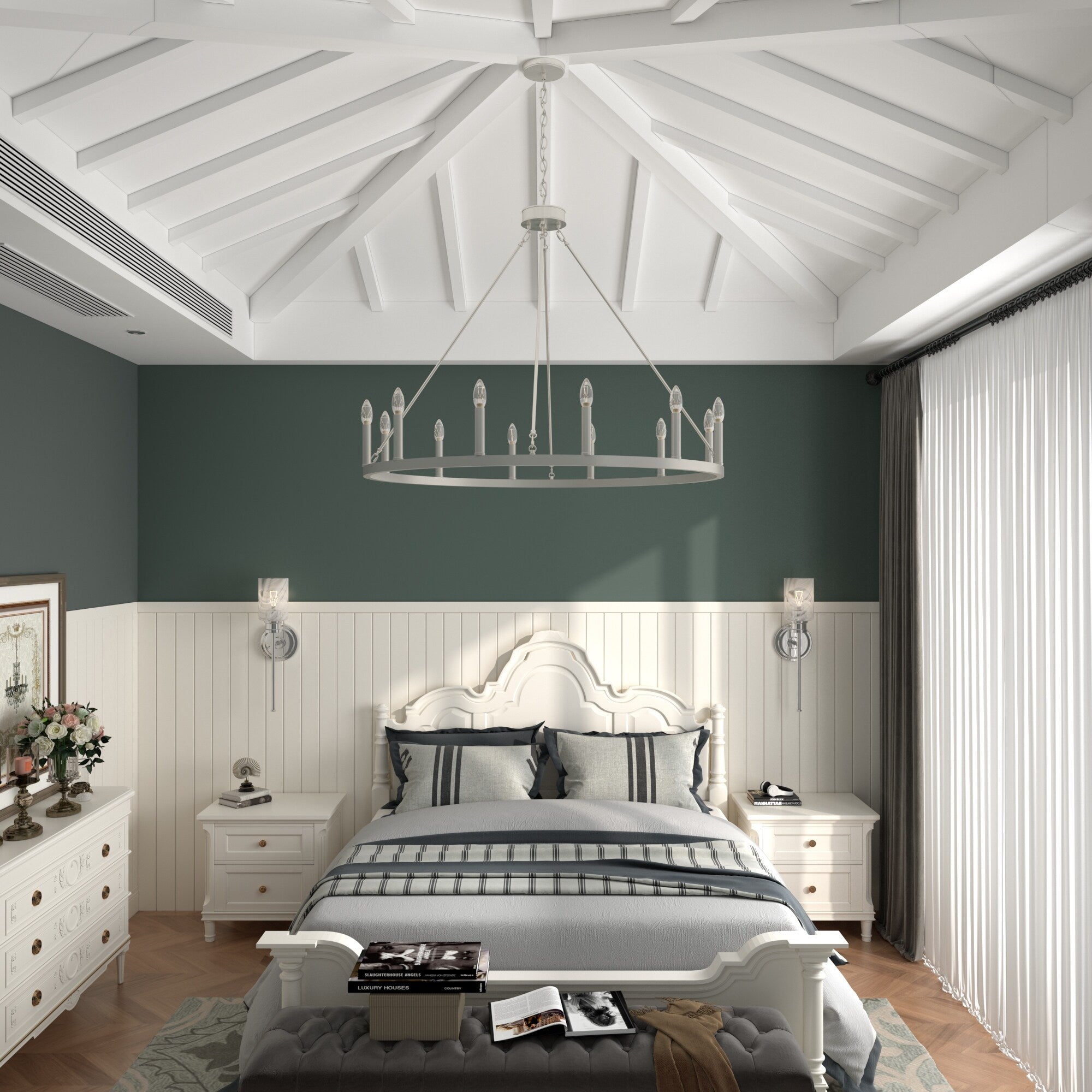 Acroma 12-flammiger Landhaus-Kronleuchter im Wagenrad-Design (40 Zoll) mit UL-Zertifizierung – 40 Zoll Durchmesser x 138 Zoll Höhe