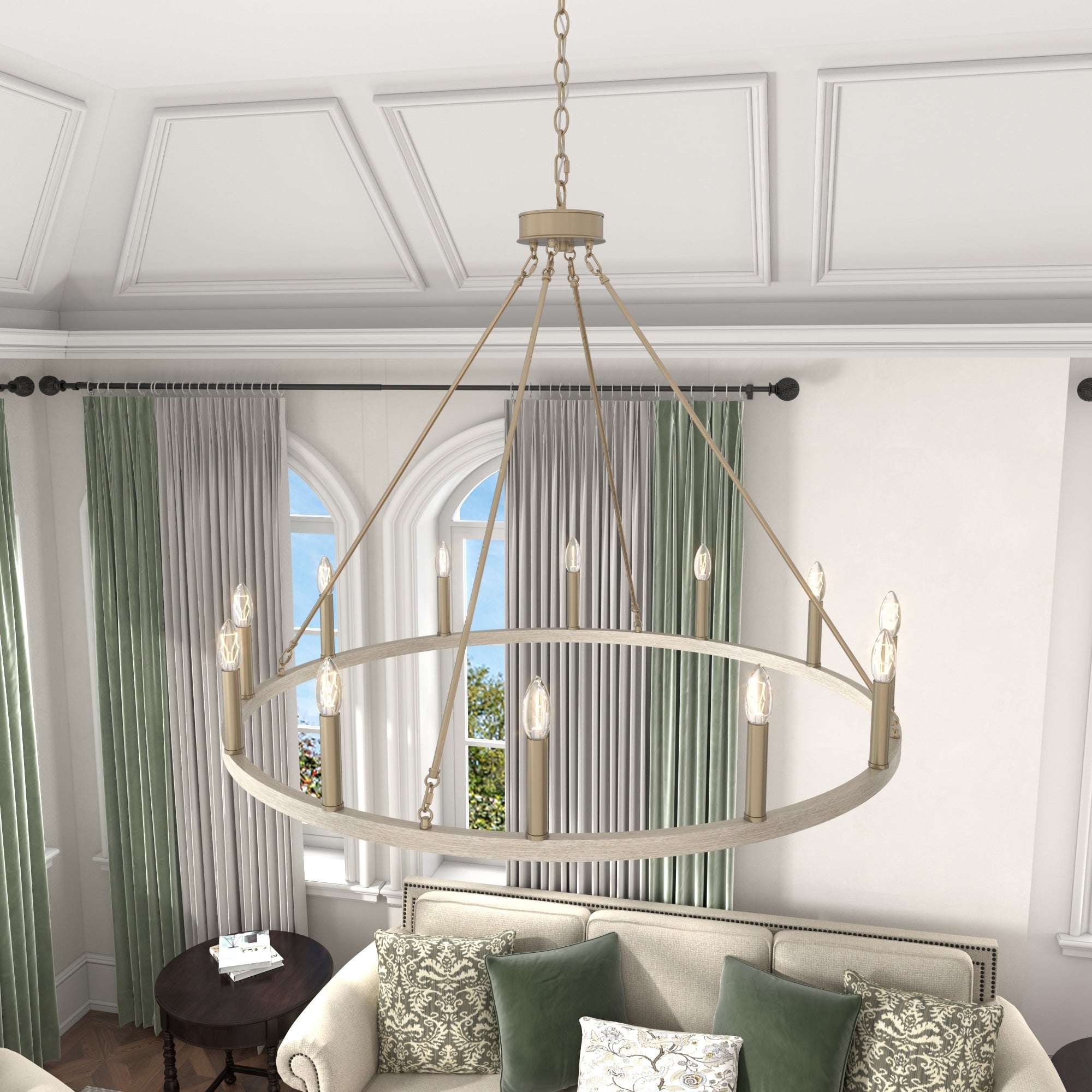 Acroma 12-flammiger Landhaus-Kronleuchter im Wagenrad-Design (40 Zoll) mit UL-Zertifizierung – 40 Zoll Durchmesser x 138 Zoll Höhe