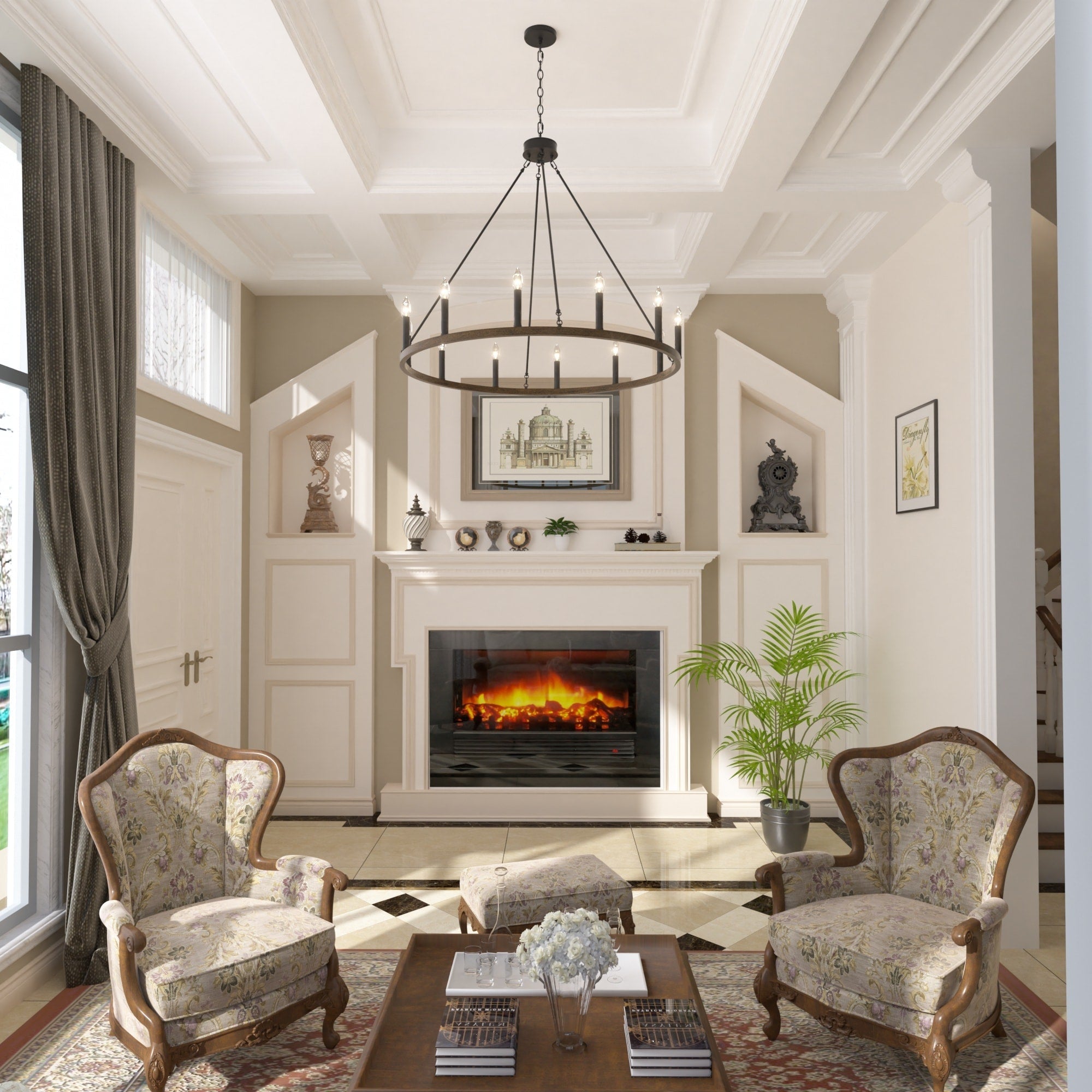 Acroma 12-flammiger Landhaus-Kronleuchter im Wagenrad-Design (40 Zoll) mit UL-Zertifizierung – 40 Zoll Durchmesser x 138 Zoll Höhe