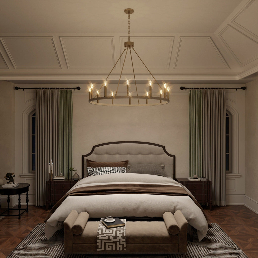 Acroma 12-flammiger Landhaus-Kronleuchter im Wagenrad-Design (40 Zoll) mit UL-Zertifizierung – 40 Zoll Durchmesser x 138 Zoll Höhe