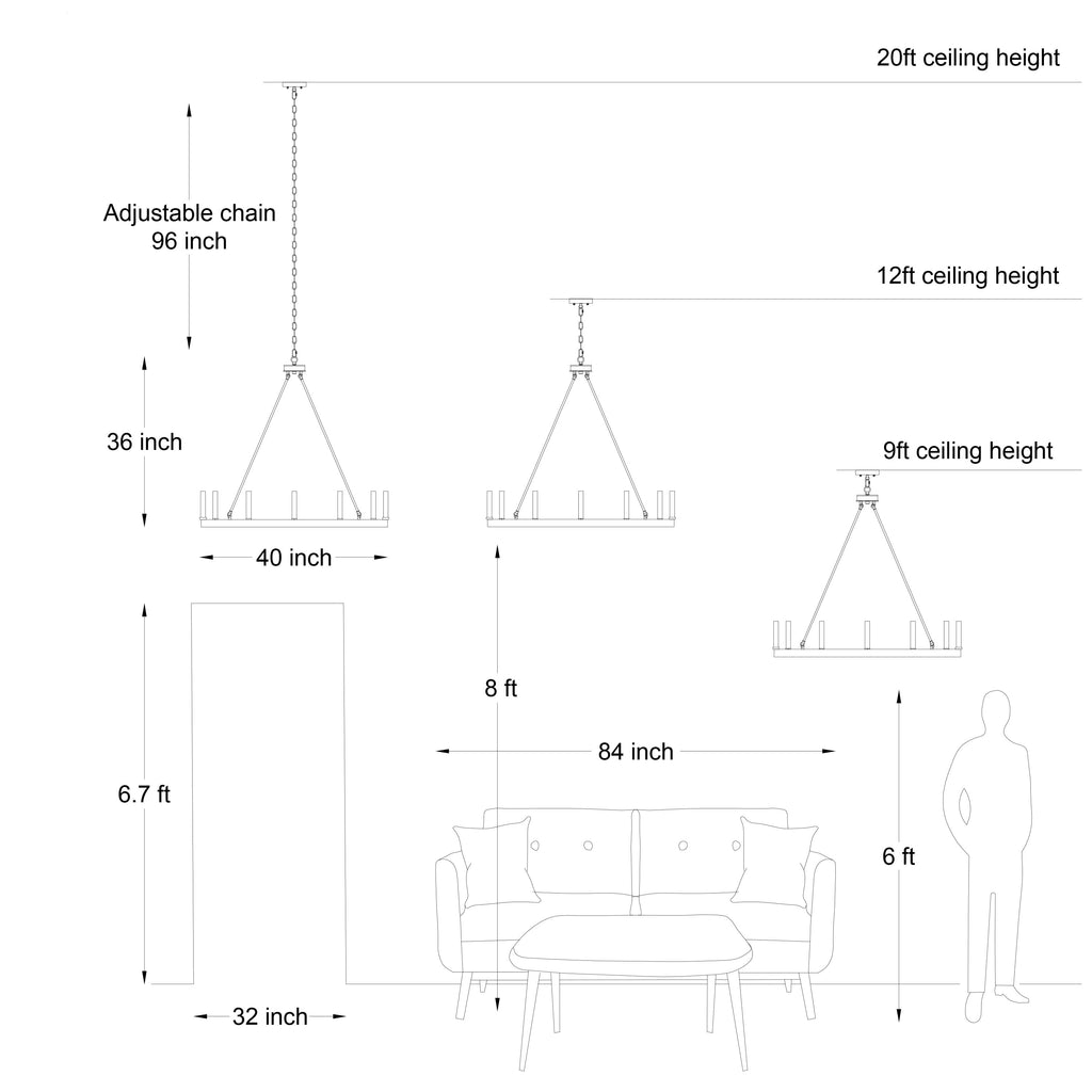 Acroma 12-flammiger Landhaus-Kronleuchter im Wagenrad-Design (40 Zoll) mit UL-Zertifizierung – 40 Zoll Durchmesser x 138 Zoll Höhe