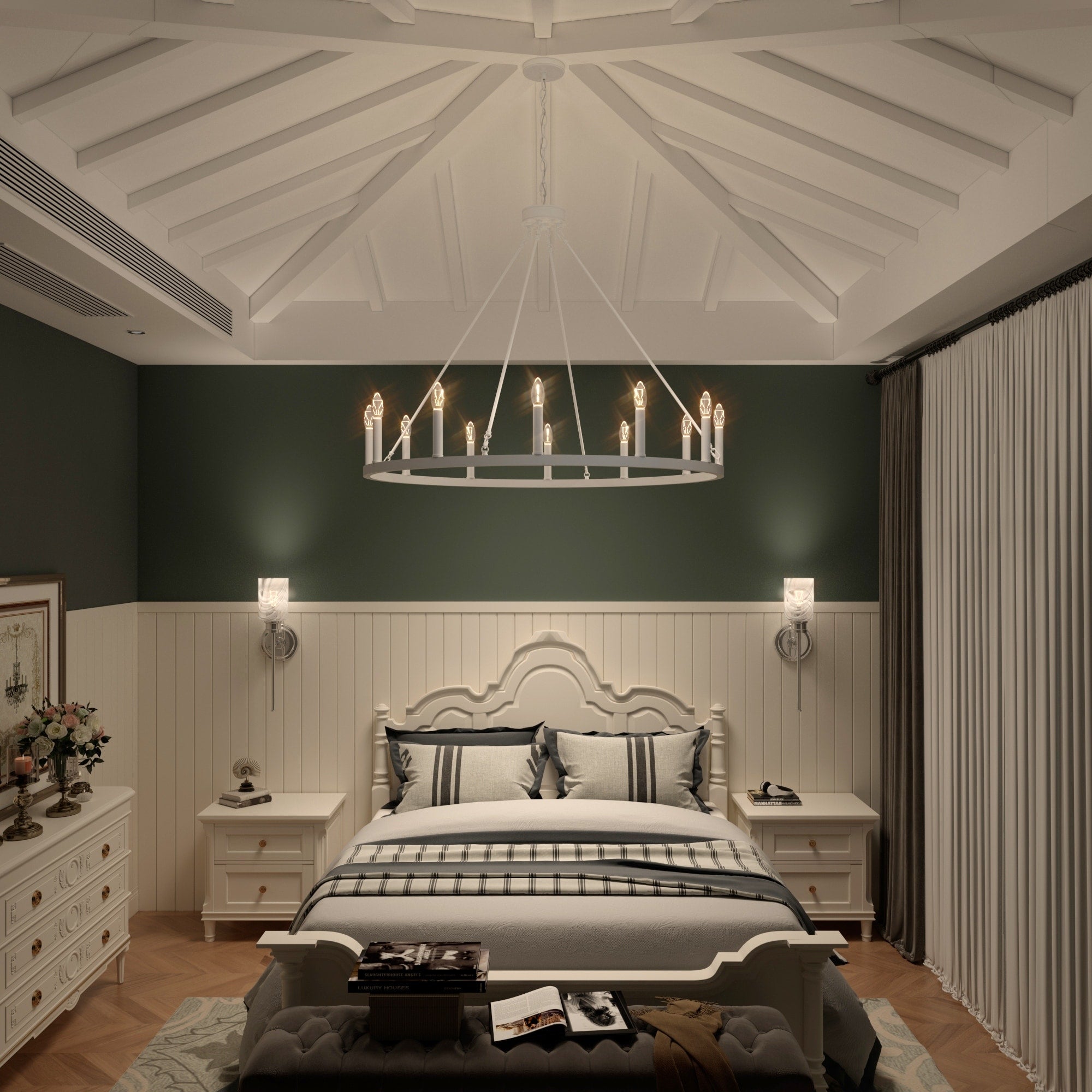 Acroma 12-flammiger Landhaus-Kronleuchter im Wagenrad-Design (40 Zoll) mit UL-Zertifizierung – 40 Zoll Durchmesser x 138 Zoll Höhe