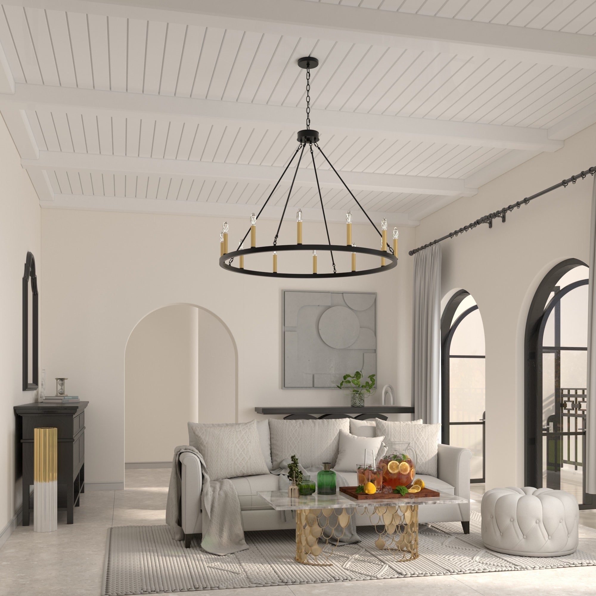 Acroma 12-flammiger Landhaus-Kronleuchter im Wagenrad-Design (40 Zoll) mit UL-Zertifizierung – 40 Zoll Durchmesser x 138 Zoll Höhe