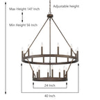 Acroma 20-flammiger Kronleuchter im modernen Landhausstil, 40 Zoll Durchmesser, rundes Wagenrad-Design, UL-zertifiziert