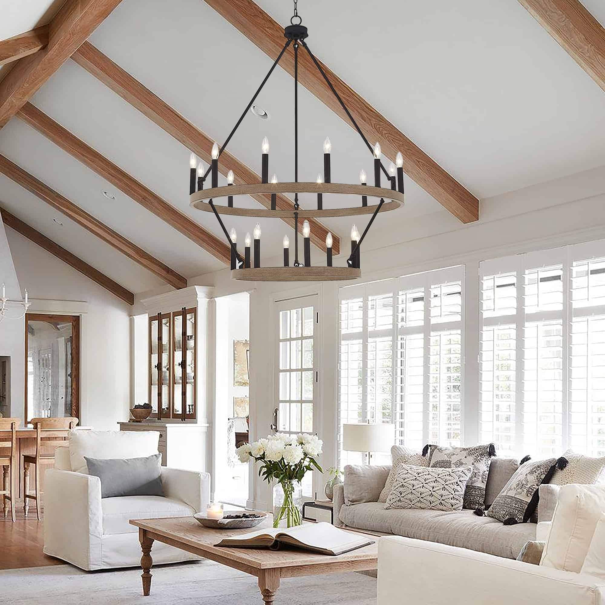 Acroma 20-flammiger Kronleuchter im modernen Landhausstil, 40 Zoll Durchmesser, rundes Wagenrad-Design, UL-zertifiziert
