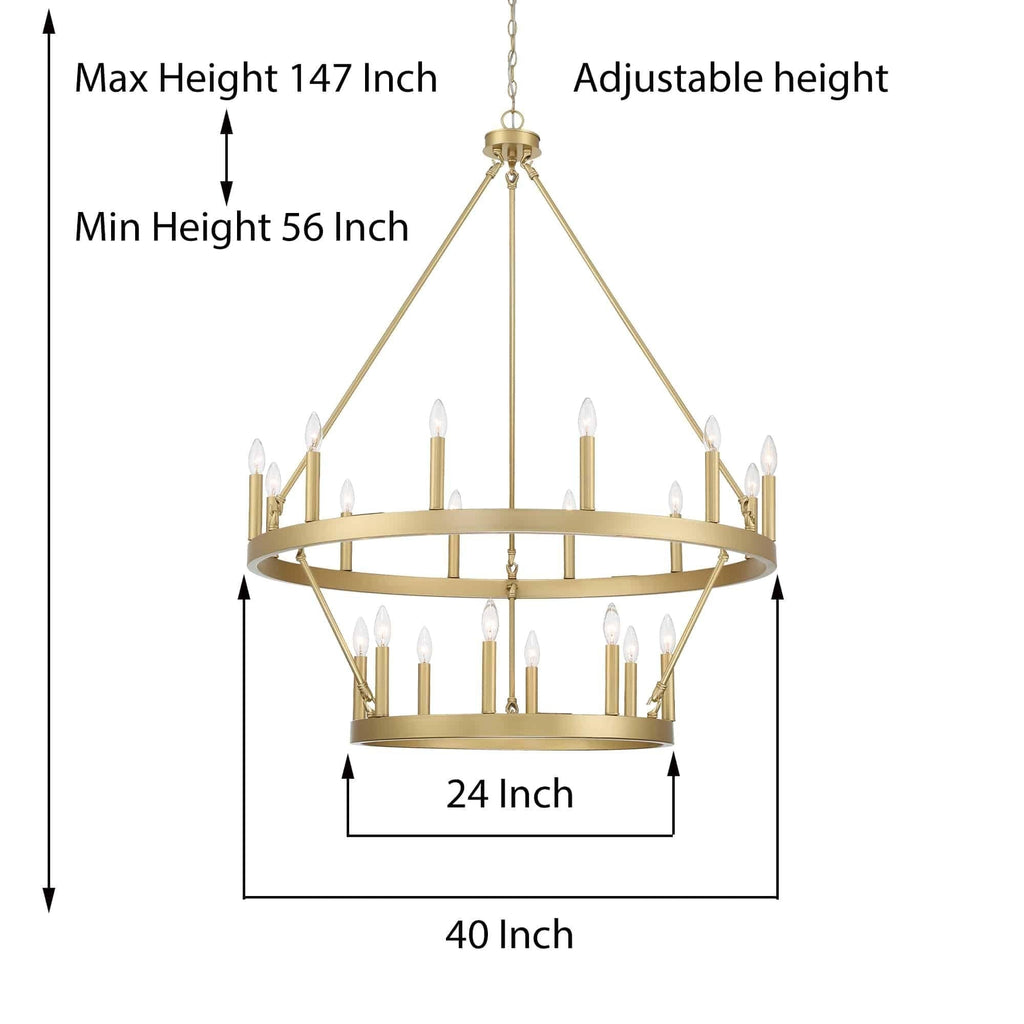 Acroma 20-flammiger Kronleuchter im modernen Landhausstil, 40 Zoll Durchmesser, rundes Wagenrad-Design, UL-zertifiziert