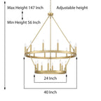 Acroma 20-flammiger Kronleuchter im modernen Landhausstil, 40 Zoll Durchmesser, rundes Wagenrad-Design, UL-zertifiziert