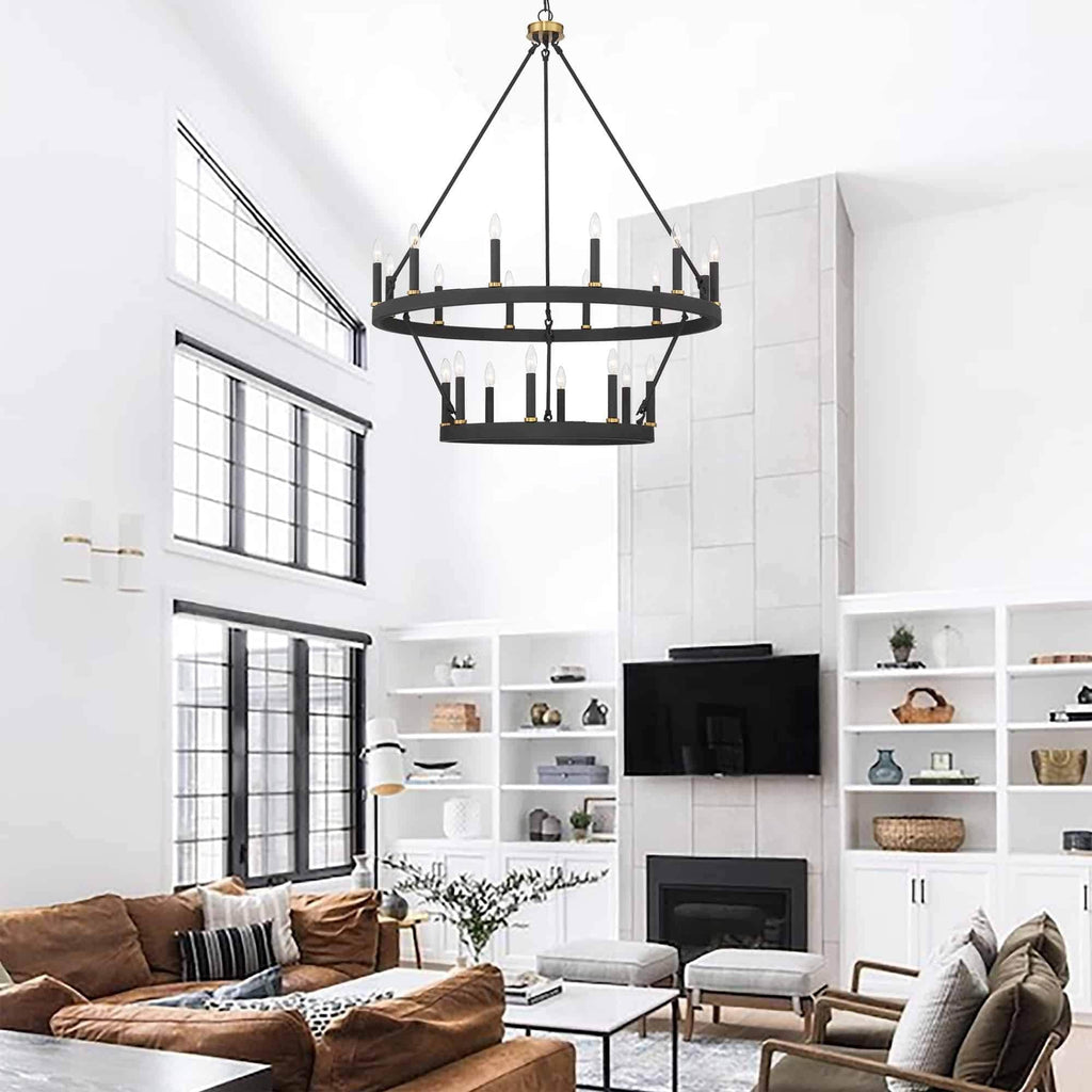 Acroma 20-flammiger Kronleuchter im modernen Landhausstil, 40 Zoll Durchmesser, rundes Wagenrad-Design, UL-zertifiziert