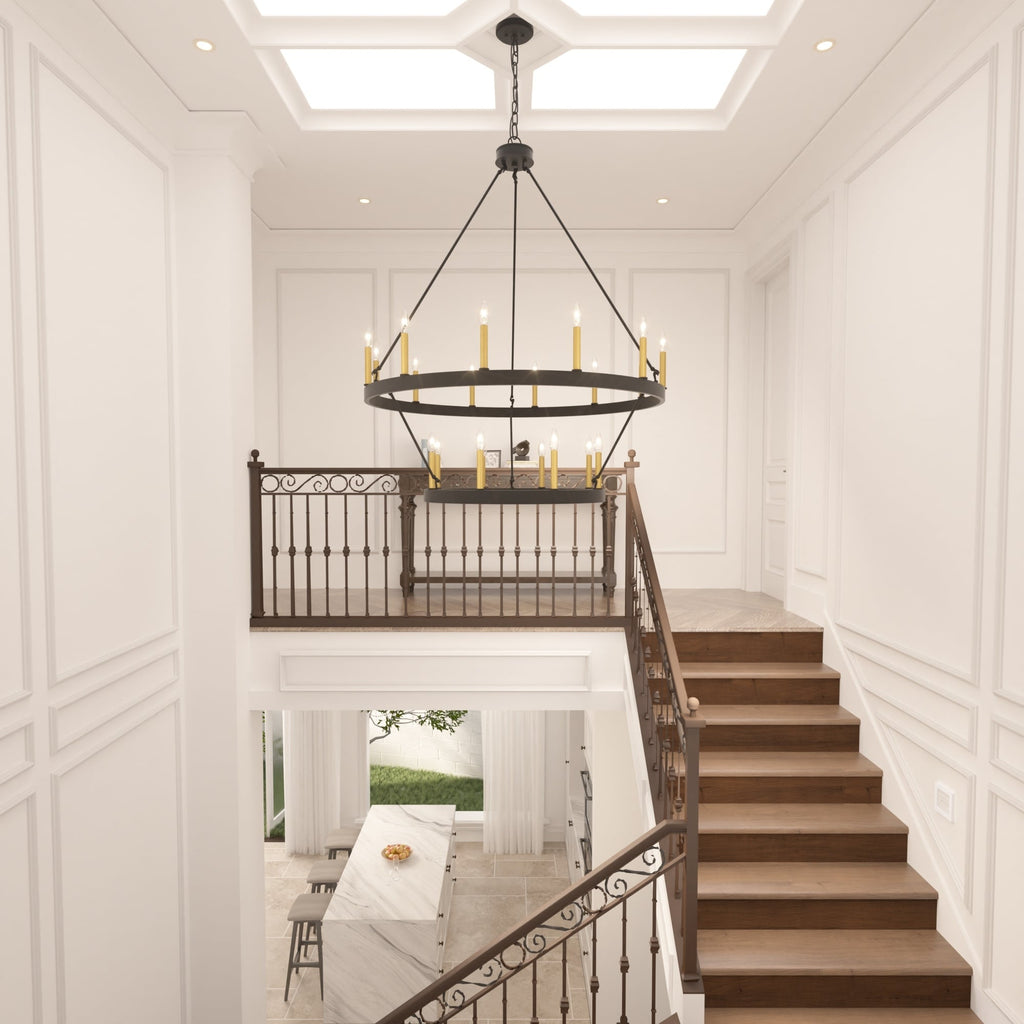 Acroma 20-flammiger Kronleuchter im modernen Landhausstil, 40 Zoll Durchmesser, rundes Wagenrad-Design, UL-zertifiziert