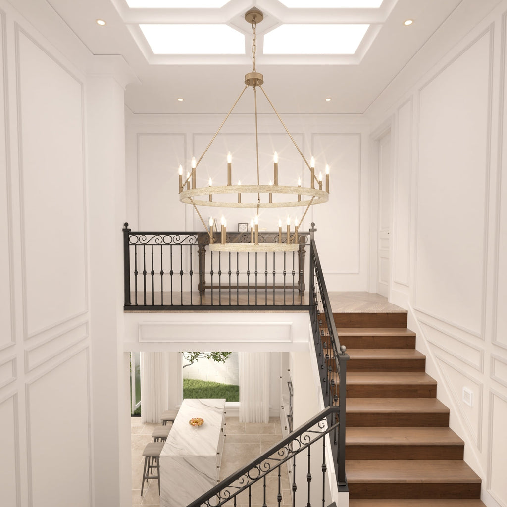 Acroma 20-flammiger Kronleuchter im modernen Landhausstil, 40 Zoll Durchmesser, rundes Wagenrad-Design, UL-zertifiziert