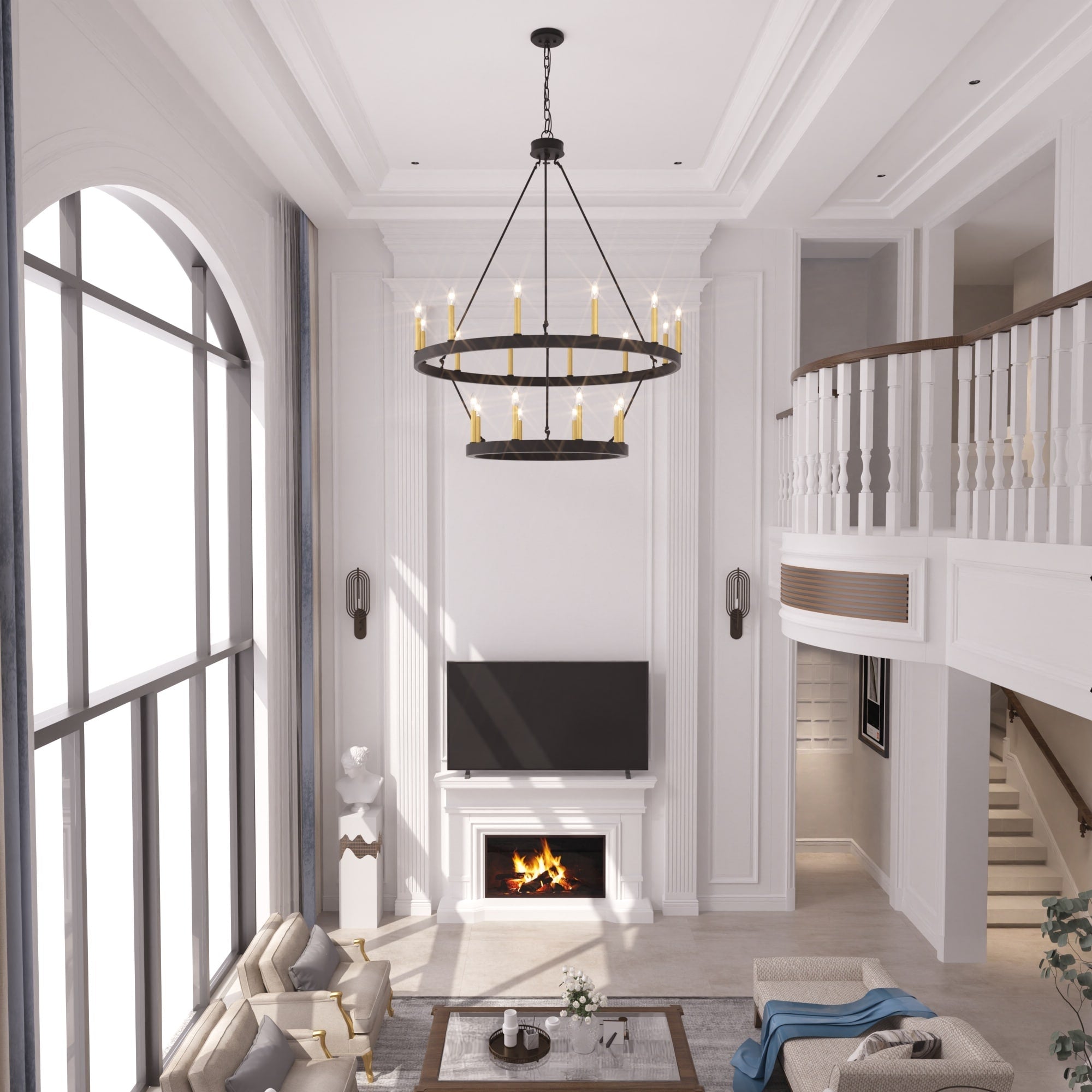 Acroma 20-flammiger Kronleuchter im modernen Landhausstil, 40 Zoll Durchmesser, rundes Wagenrad-Design, UL-zertifiziert