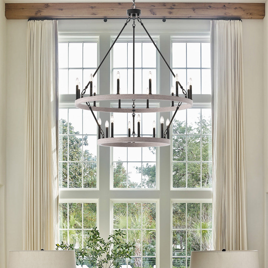 Acroma 20-flammiger Kronleuchter im modernen Landhausstil, 40 Zoll Durchmesser, rundes Wagenrad-Design, UL-zertifiziert