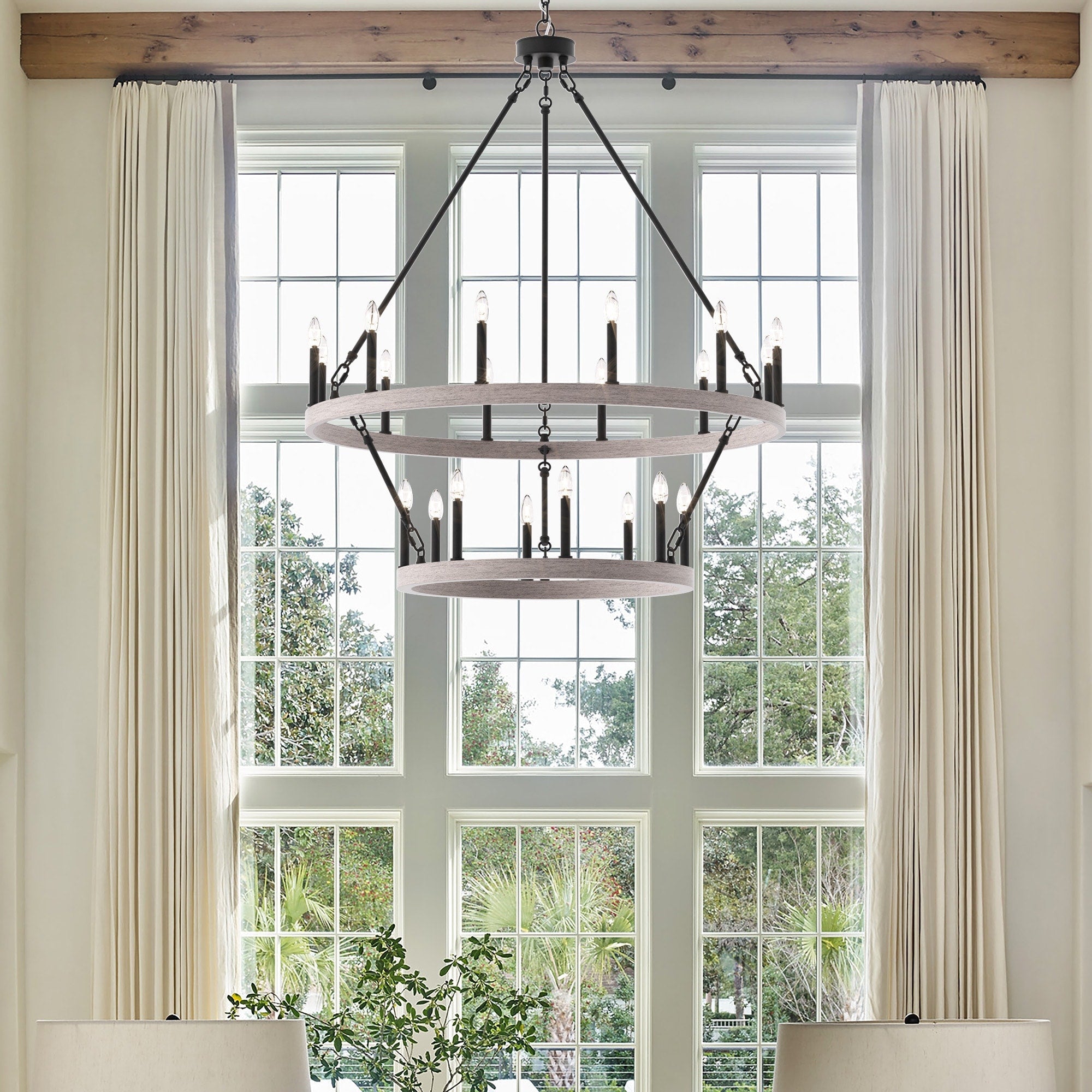 Acroma 20-flammiger Kronleuchter im modernen Landhausstil, 40 Zoll Durchmesser, rundes Wagenrad-Design, UL-zertifiziert