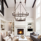 Acroma 20-flammiger Kronleuchter im modernen Landhausstil, 40 Zoll Durchmesser, rundes Wagenrad-Design, UL-zertifiziert