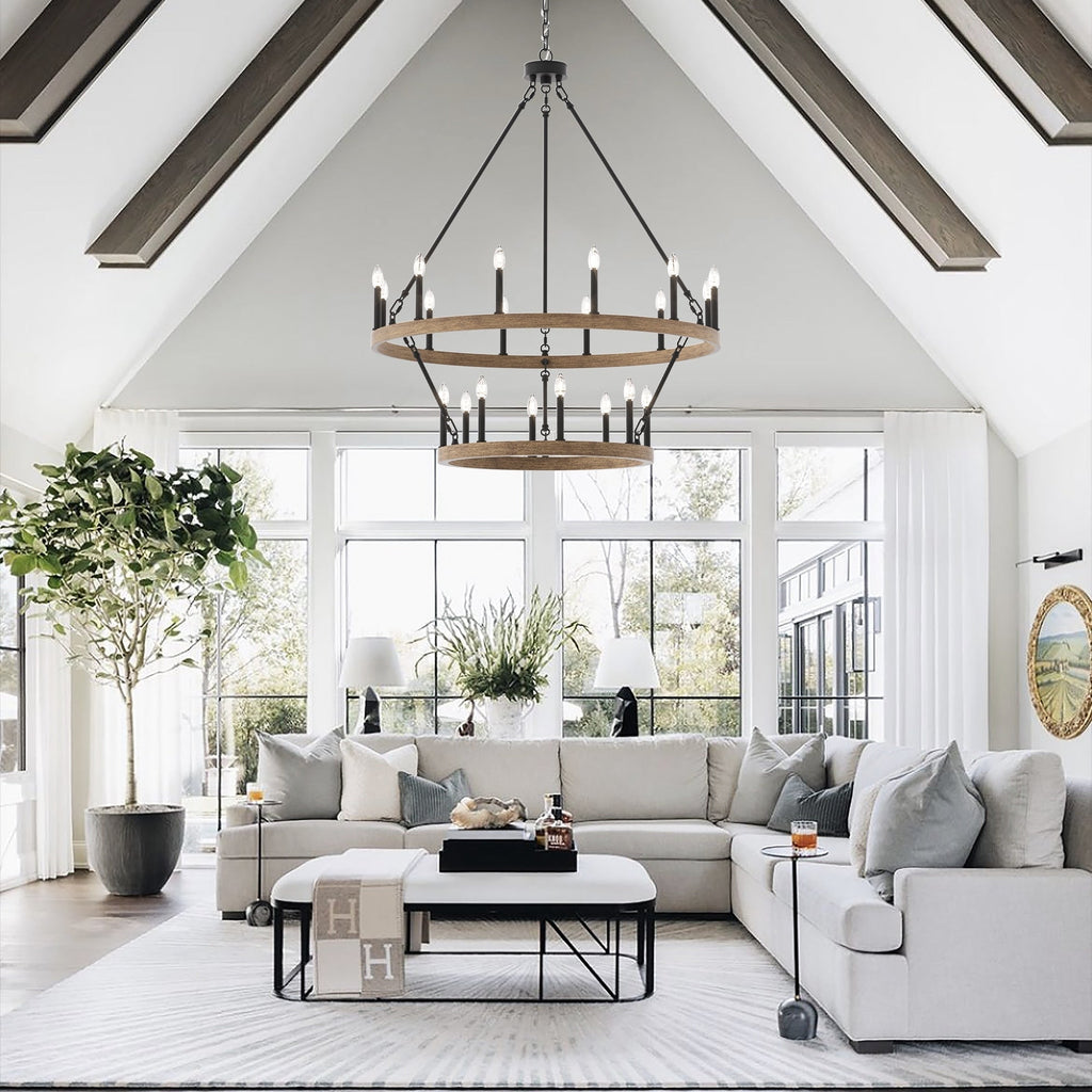 Acroma 20-flammiger Kronleuchter im modernen Landhausstil, 40 Zoll Durchmesser, rundes Wagenrad-Design, UL-zertifiziert