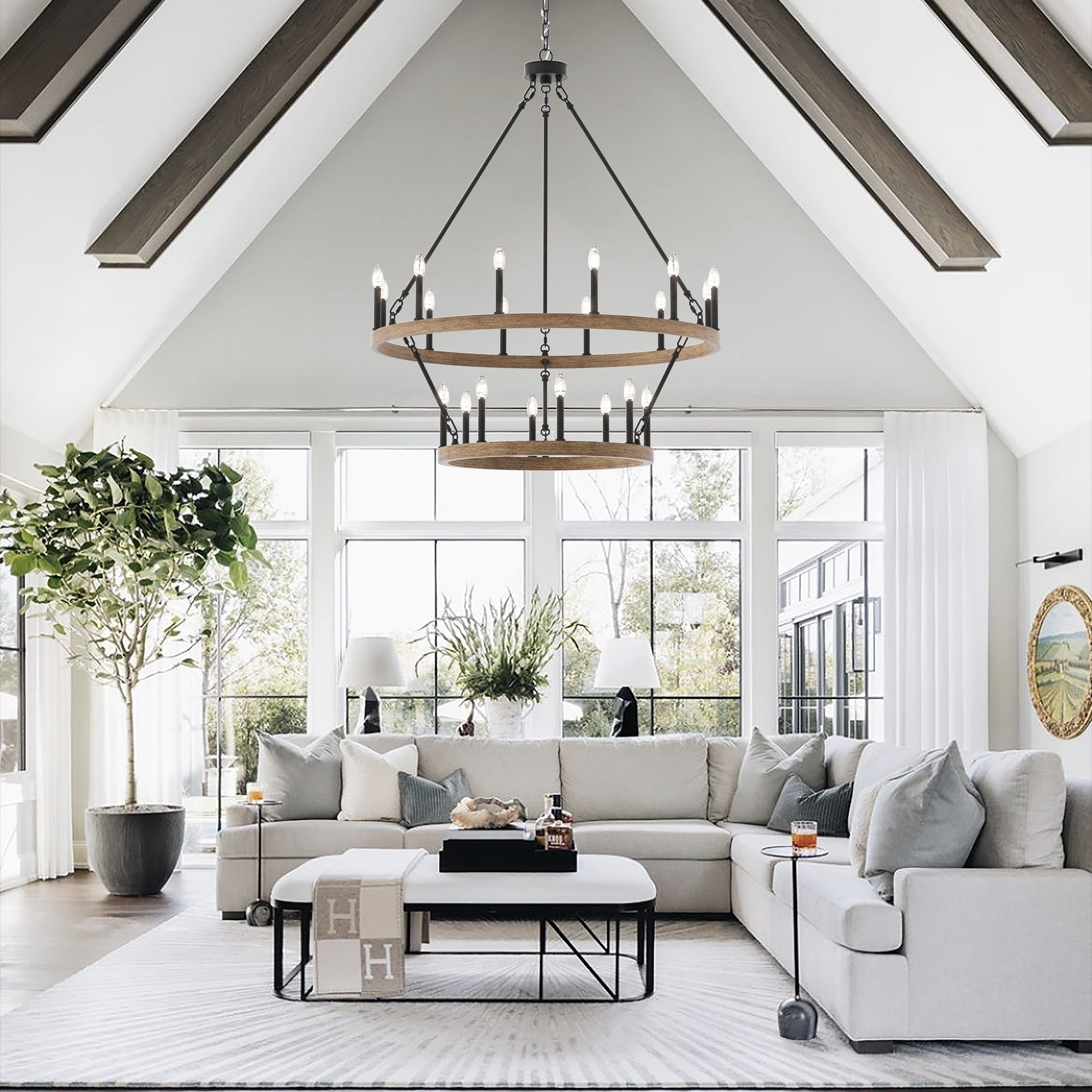 Acroma 20-flammiger Kronleuchter im modernen Landhausstil, 40 Zoll Durchmesser, rundes Wagenrad-Design, UL-zertifiziert