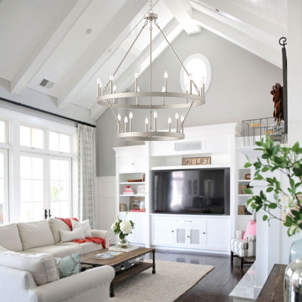 Acroma 20-flammiger Kronleuchter im modernen Landhausstil, 40 Zoll Durchmesser, rundes Wagenrad-Design, UL-zertifiziert