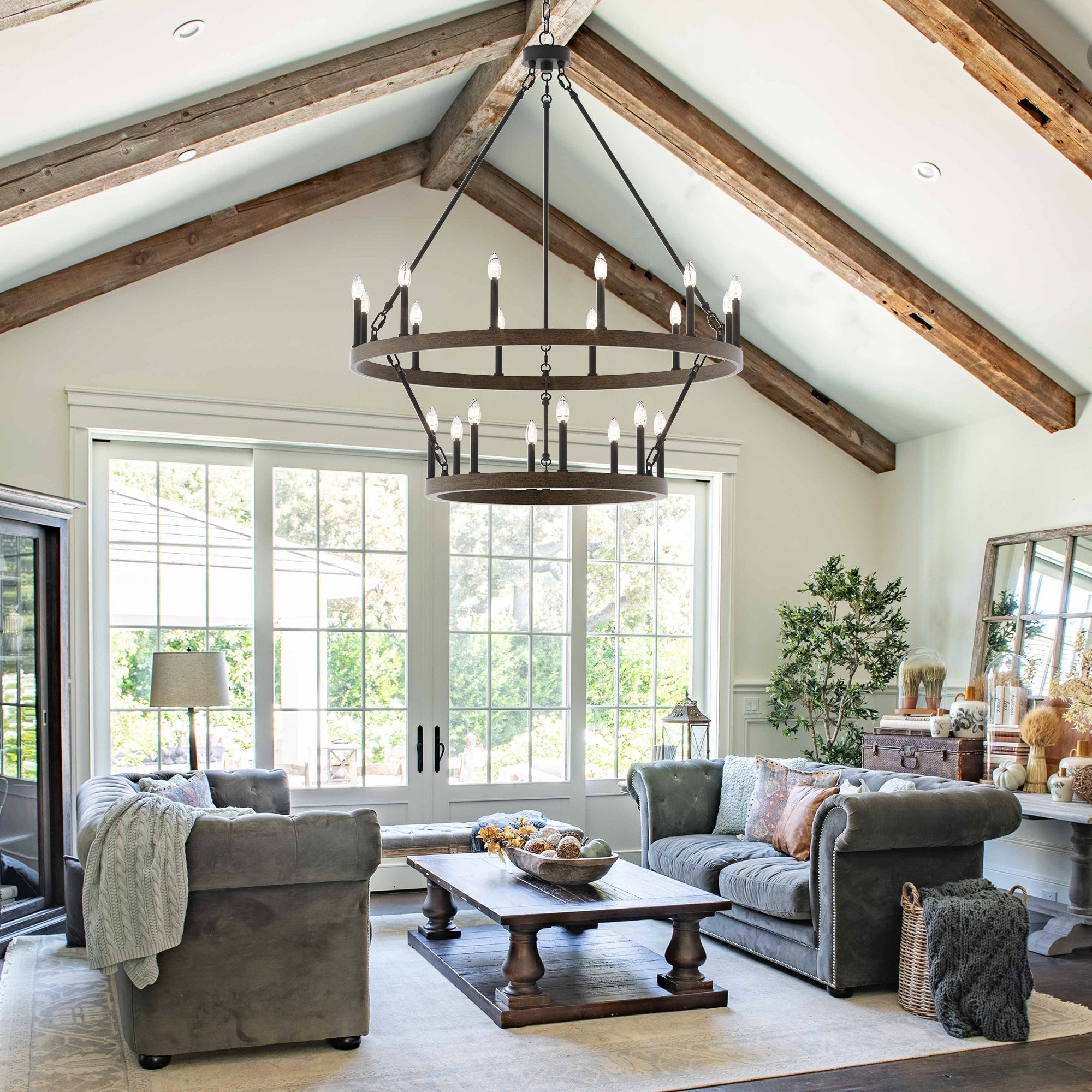 Acroma 20-flammiger Kronleuchter im modernen Landhausstil, 40 Zoll Durchmesser, rundes Wagenrad-Design, UL-zertifiziert