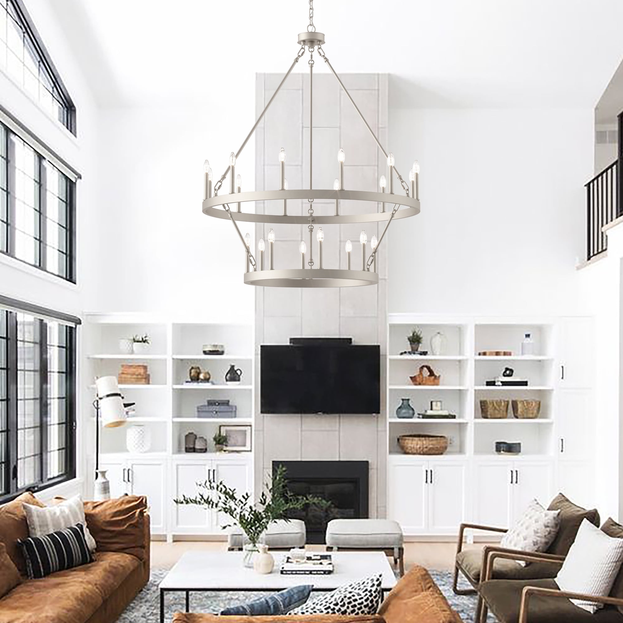Acroma 20-flammiger Kronleuchter im modernen Landhausstil, 40 Zoll Durchmesser, rundes Wagenrad-Design, UL-zertifiziert