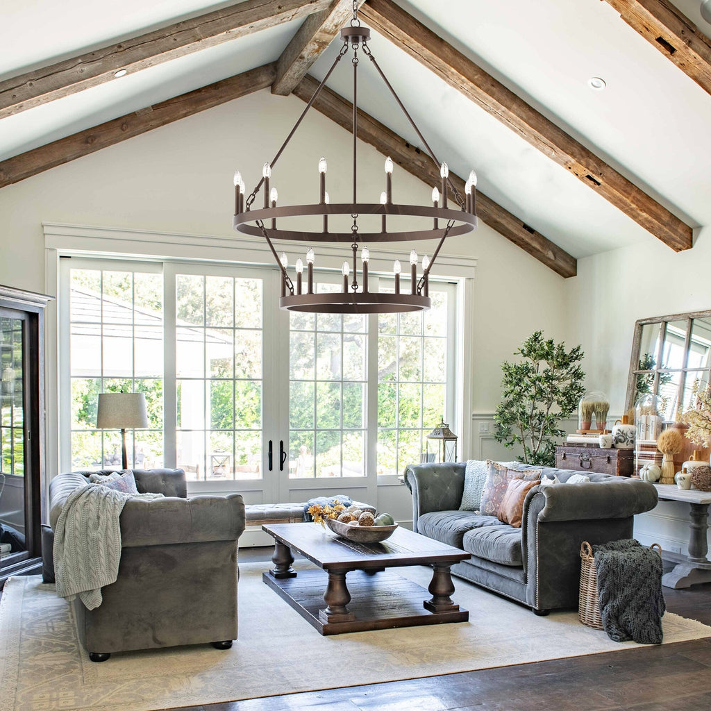 Acroma 20-flammiger Kronleuchter im modernen Landhausstil, 40 Zoll Durchmesser, rundes Wagenrad-Design, UL-zertifiziert