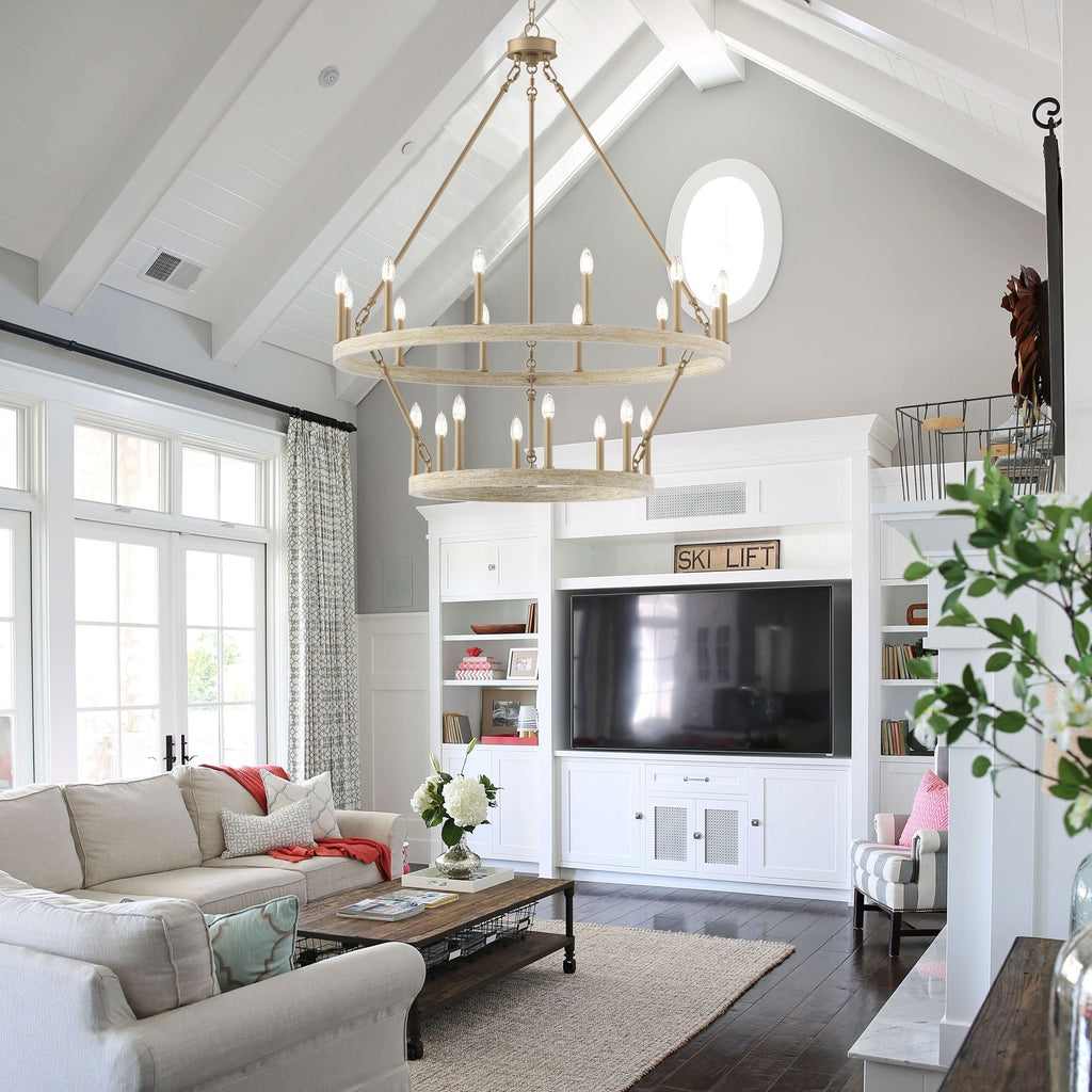 Acroma 20-flammiger Kronleuchter im modernen Landhausstil, 40 Zoll Durchmesser, rundes Wagenrad-Design, UL-zertifiziert