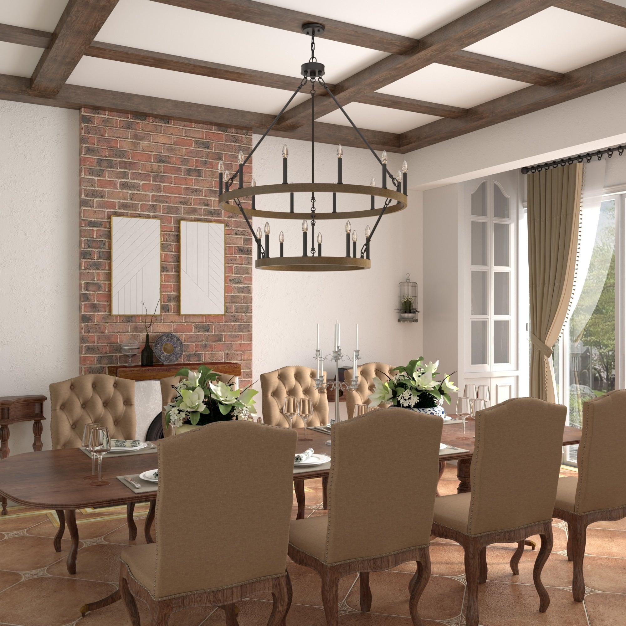 Acroma 20-flammiger Kronleuchter im modernen Landhausstil, 40 Zoll Durchmesser, rundes Wagenrad-Design, UL-zertifiziert