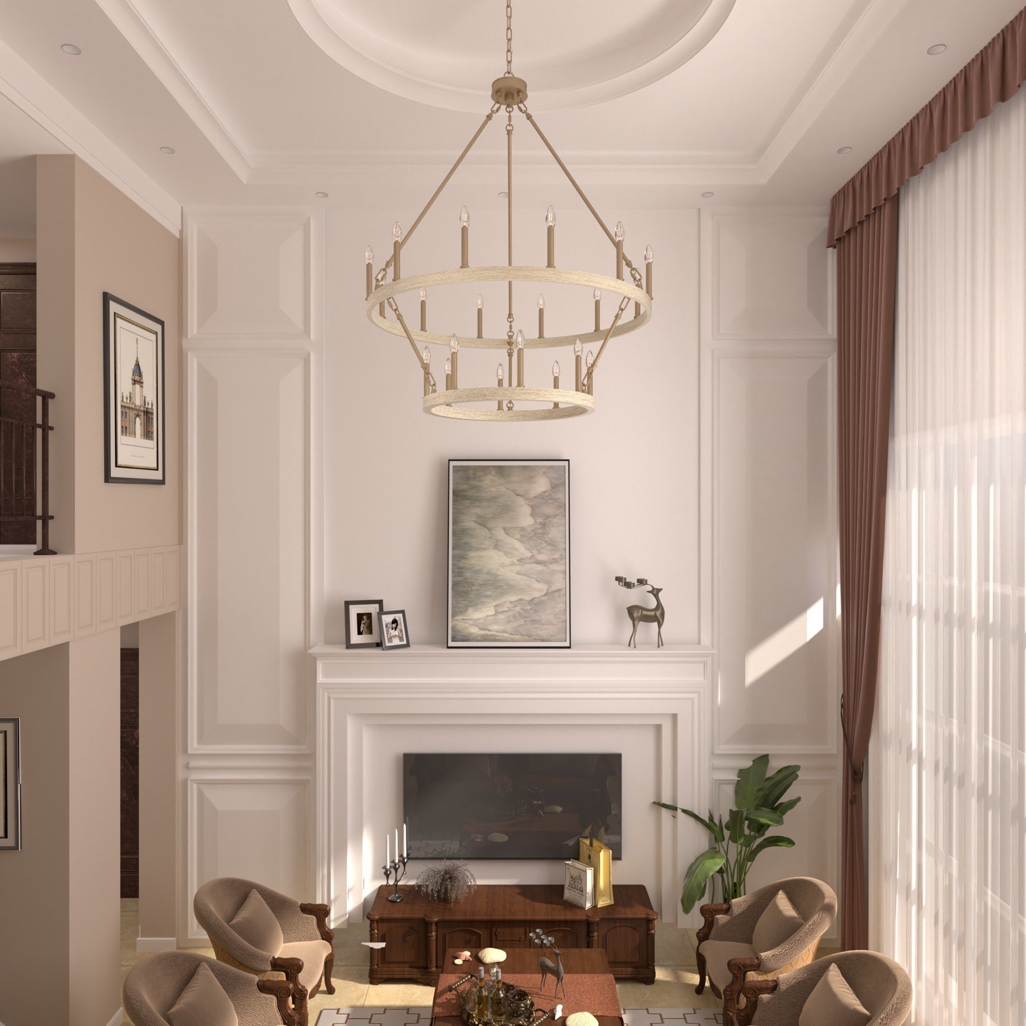 Acroma 20-flammiger Kronleuchter im modernen Landhausstil, 40 Zoll Durchmesser, rundes Wagenrad-Design, UL-zertifiziert