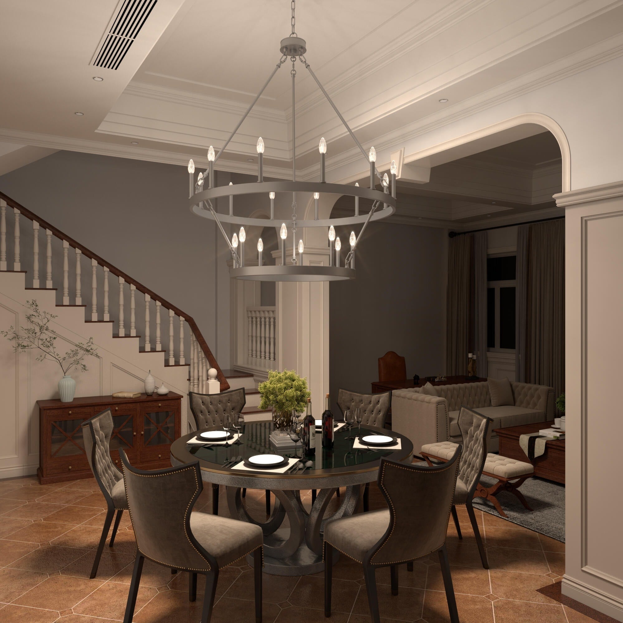 Acroma 20-flammiger Kronleuchter im modernen Landhausstil, 40 Zoll Durchmesser, rundes Wagenrad-Design, UL-zertifiziert