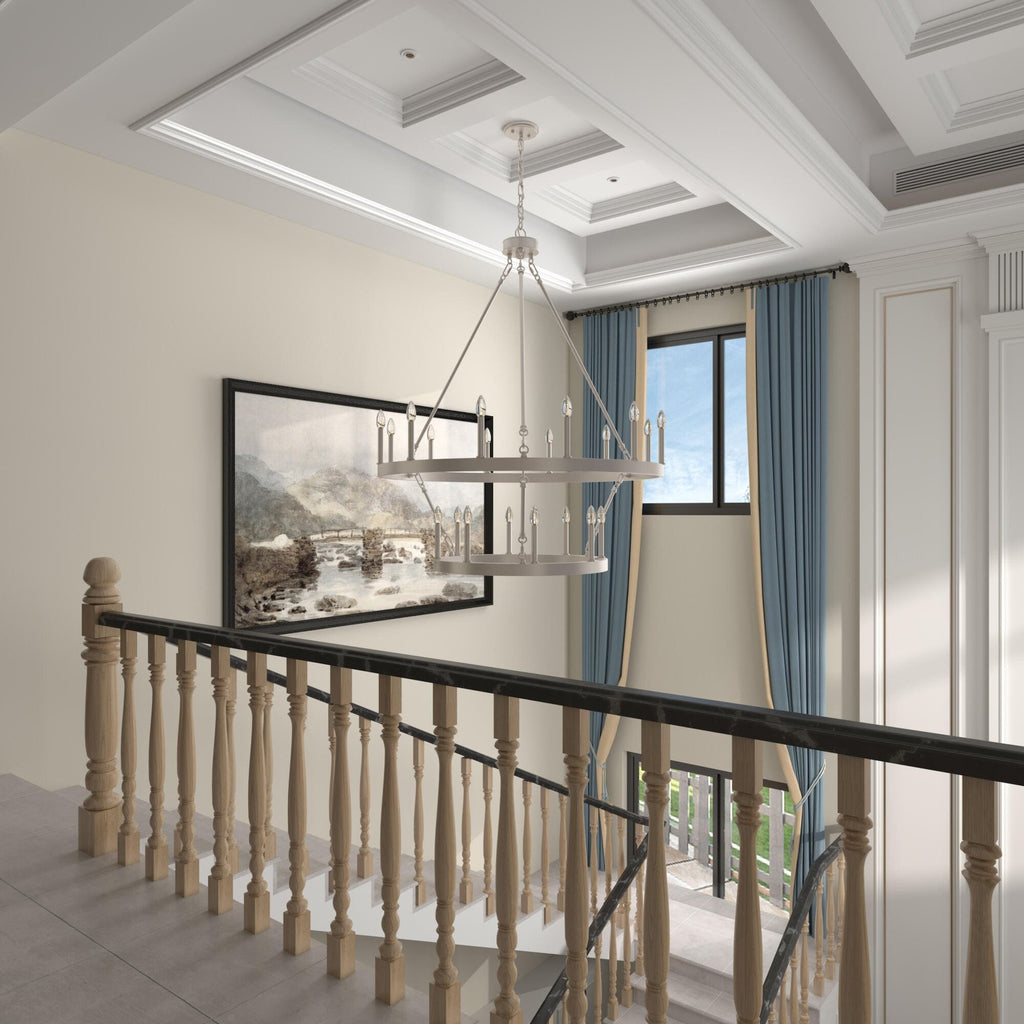 Acroma 20-flammiger Kronleuchter im modernen Landhausstil, 40 Zoll Durchmesser, rundes Wagenrad-Design, UL-zertifiziert