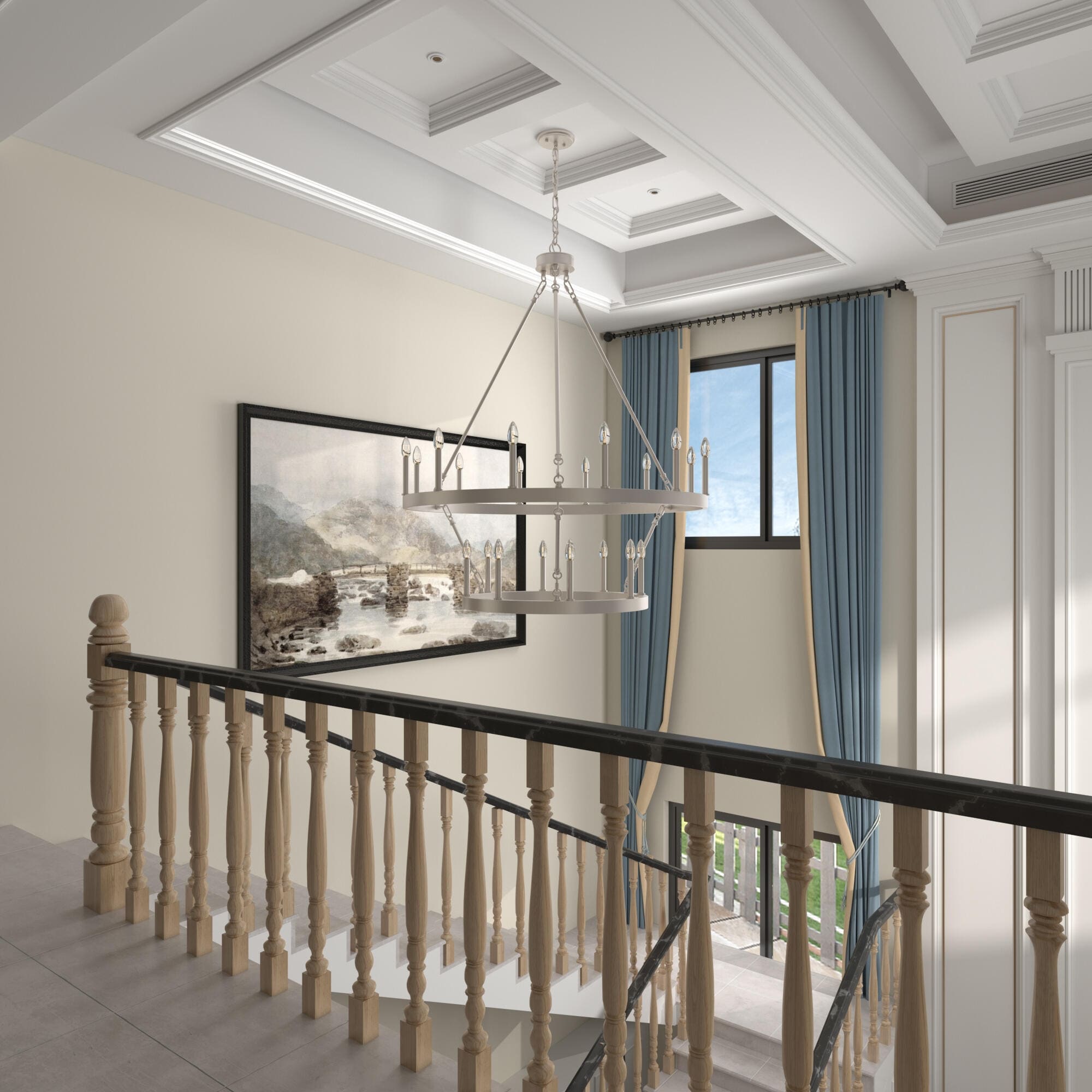 Acroma 20-flammiger Kronleuchter im modernen Landhausstil, 40 Zoll Durchmesser, rundes Wagenrad-Design, UL-zertifiziert