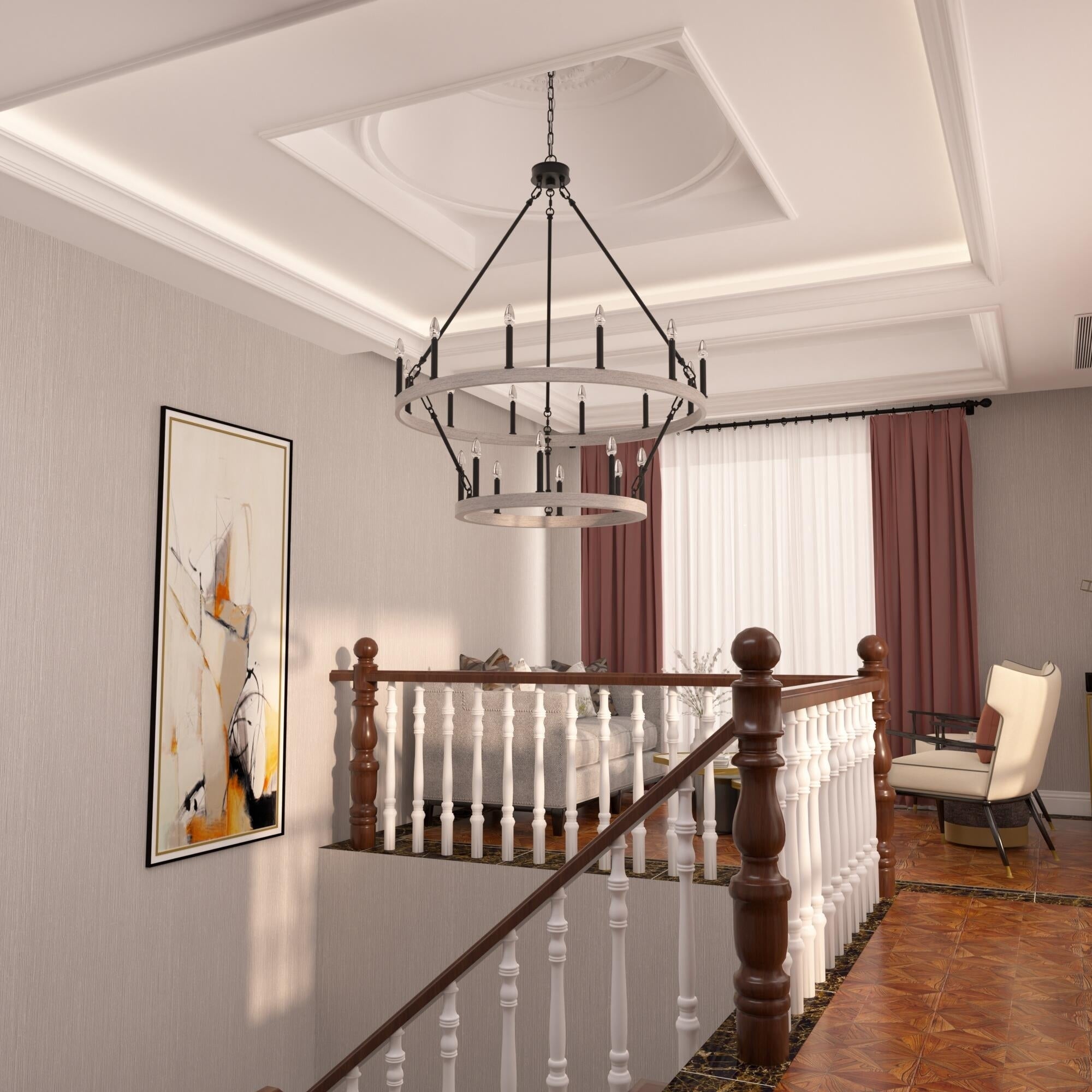 Acroma 20-flammiger Kronleuchter im modernen Landhausstil, 40 Zoll Durchmesser, rundes Wagenrad-Design, UL-zertifiziert