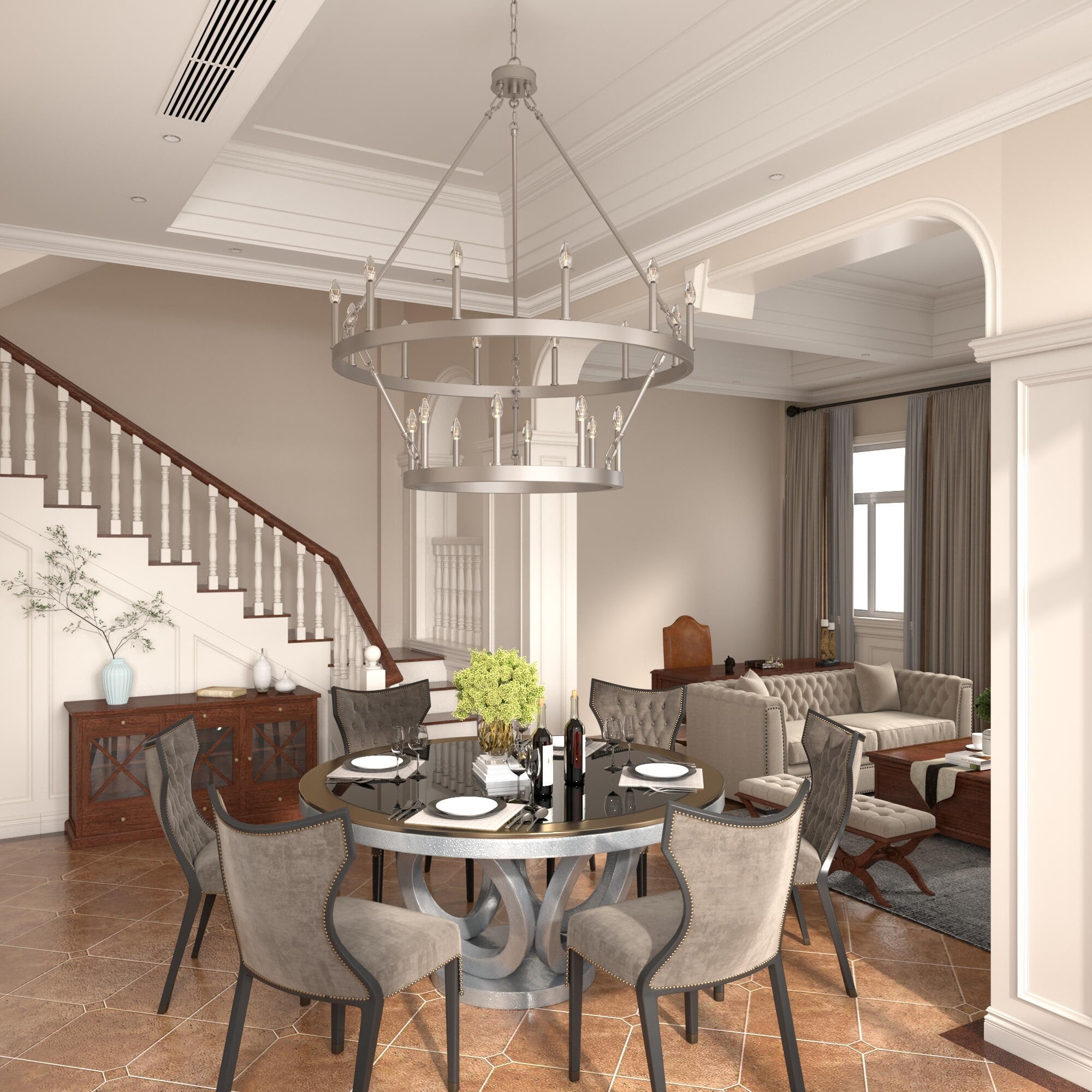 Acroma 20-flammiger Kronleuchter im modernen Landhausstil, 40 Zoll Durchmesser, rundes Wagenrad-Design, UL-zertifiziert