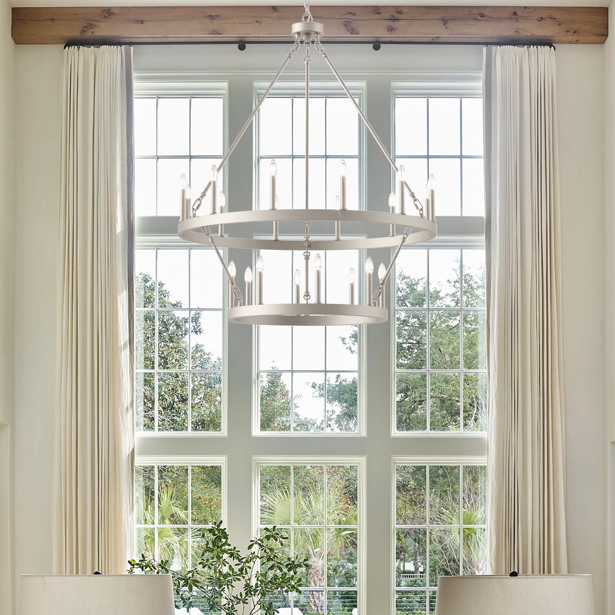 Acroma 20-flammiger Kronleuchter im modernen Landhausstil, 40 Zoll Durchmesser, rundes Wagenrad-Design, UL-zertifiziert