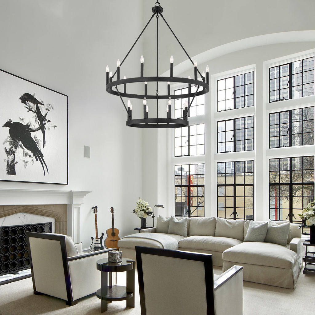 Acroma 20-flammiger Kronleuchter im modernen Landhausstil, 40 Zoll Durchmesser, rundes Wagenrad-Design, UL-zertifiziert