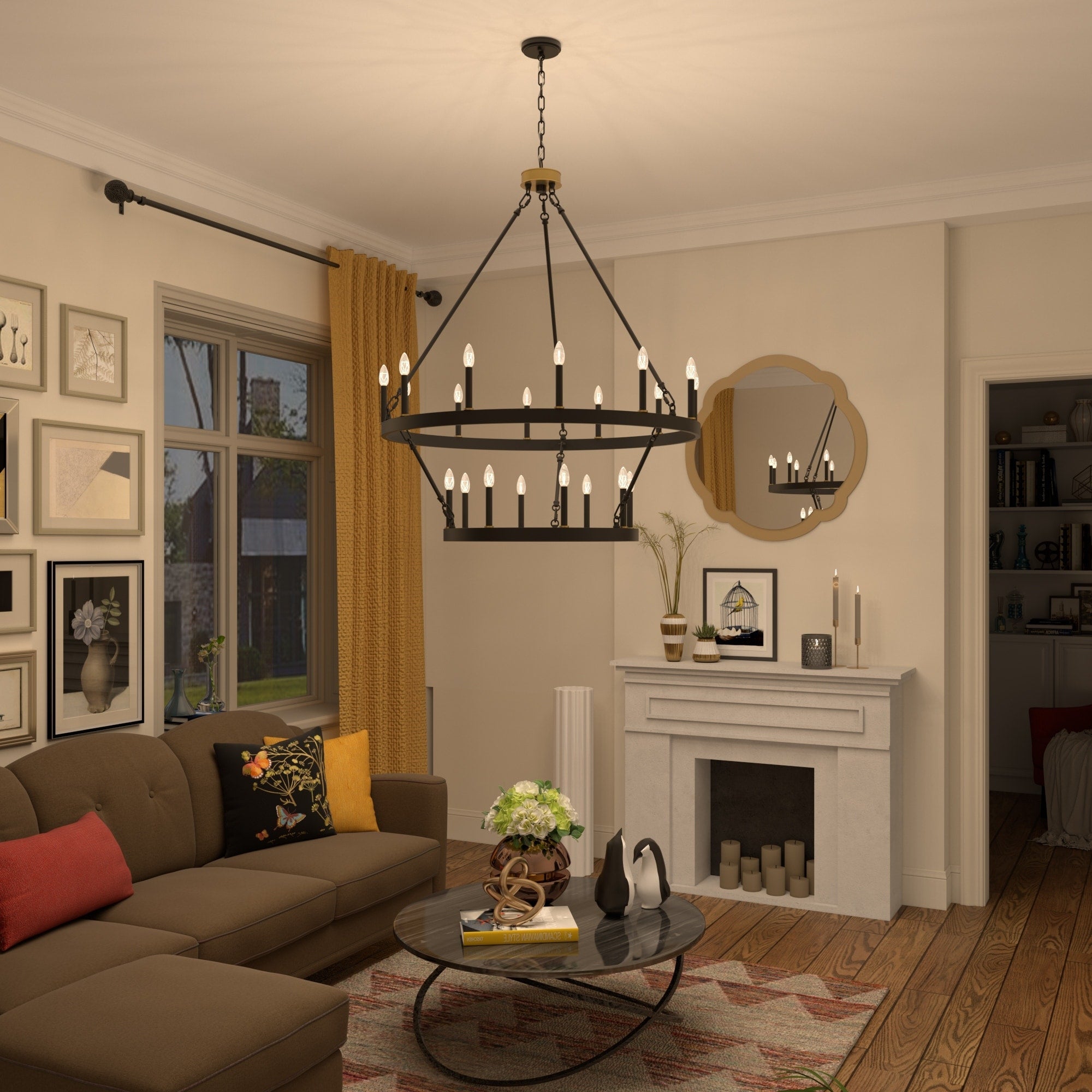 Acroma 20-flammiger Kronleuchter im modernen Landhausstil, 40 Zoll Durchmesser, rundes Wagenrad-Design, UL-zertifiziert