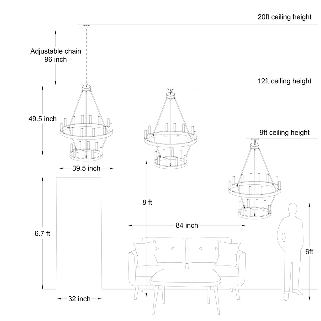 Acroma 20-flammiger Kronleuchter im modernen Landhausstil, 40 Zoll Durchmesser, rundes Wagenrad-Design, UL-zertifiziert
