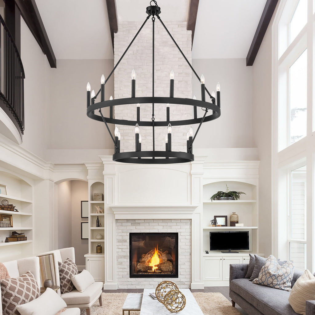 Acroma 20-flammiger Kronleuchter im modernen Landhausstil, 40 Zoll Durchmesser, rundes Wagenrad-Design, UL-zertifiziert