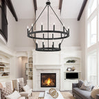 Acroma 20-flammiger Kronleuchter im modernen Landhausstil, 40 Zoll Durchmesser, rundes Wagenrad-Design, UL-zertifiziert