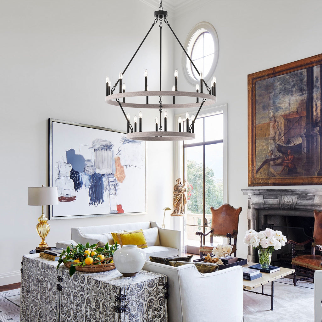 Acroma 20-flammiger Kronleuchter im modernen Landhausstil, 40 Zoll Durchmesser, rundes Wagenrad-Design, UL-zertifiziert