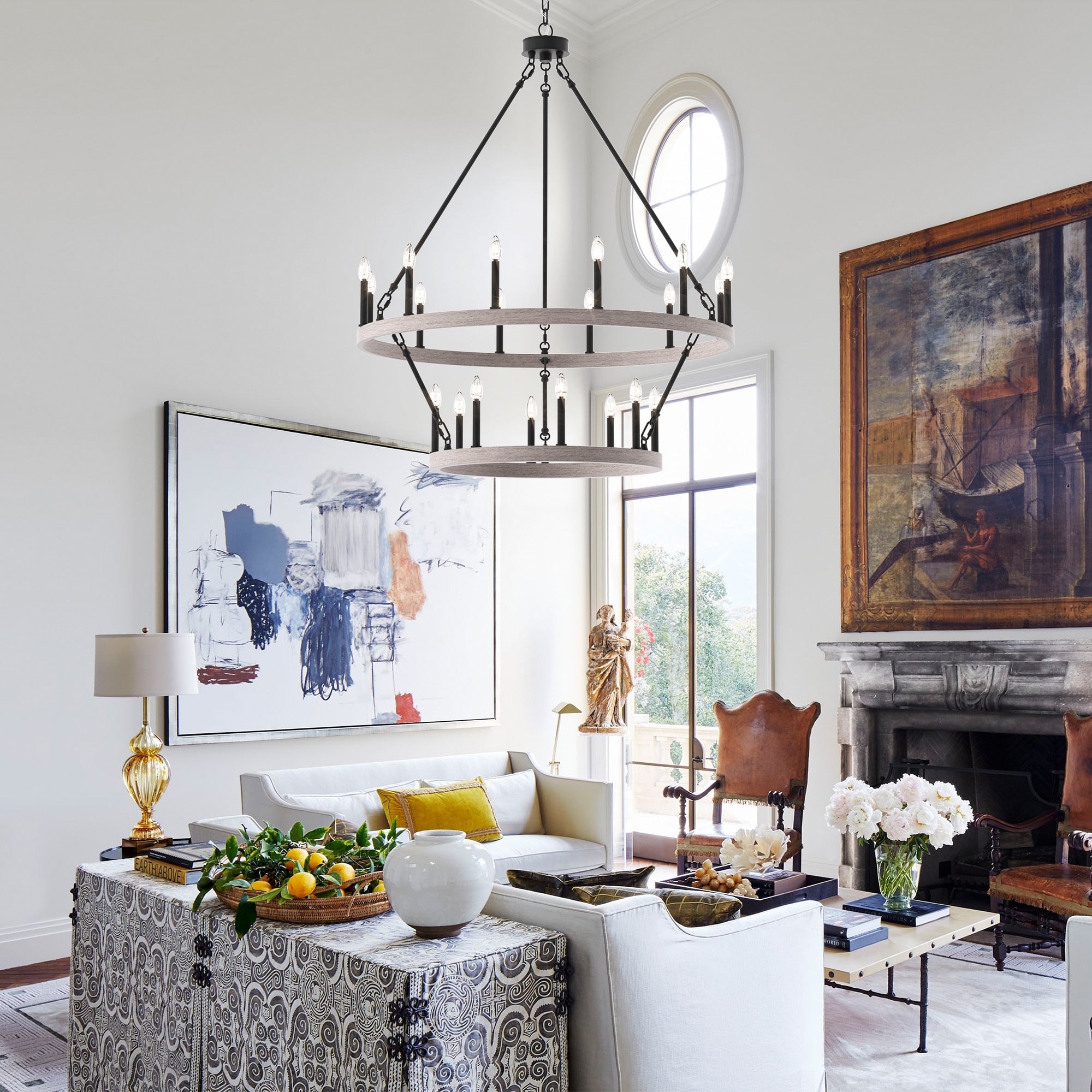 Acroma 20-flammiger Kronleuchter im modernen Landhausstil, 40 Zoll Durchmesser, rundes Wagenrad-Design, UL-zertifiziert