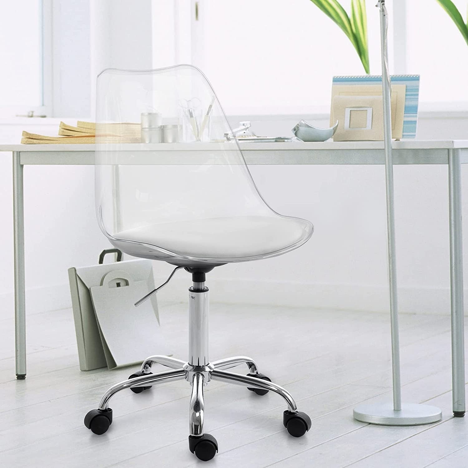 Drehbarer, höhenverstellbarer Bürostuhl aus Acryl ohne Armlehnen