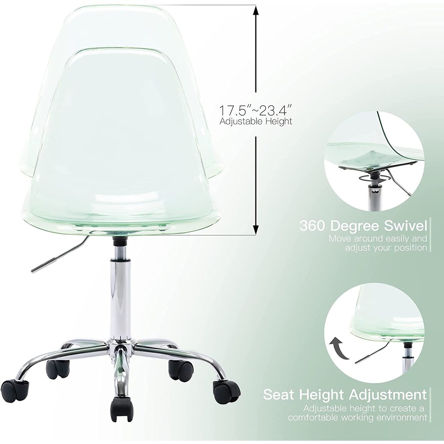 Drehbarer, höhenverstellbarer Bürostuhl aus Acryl ohne Armlehnen