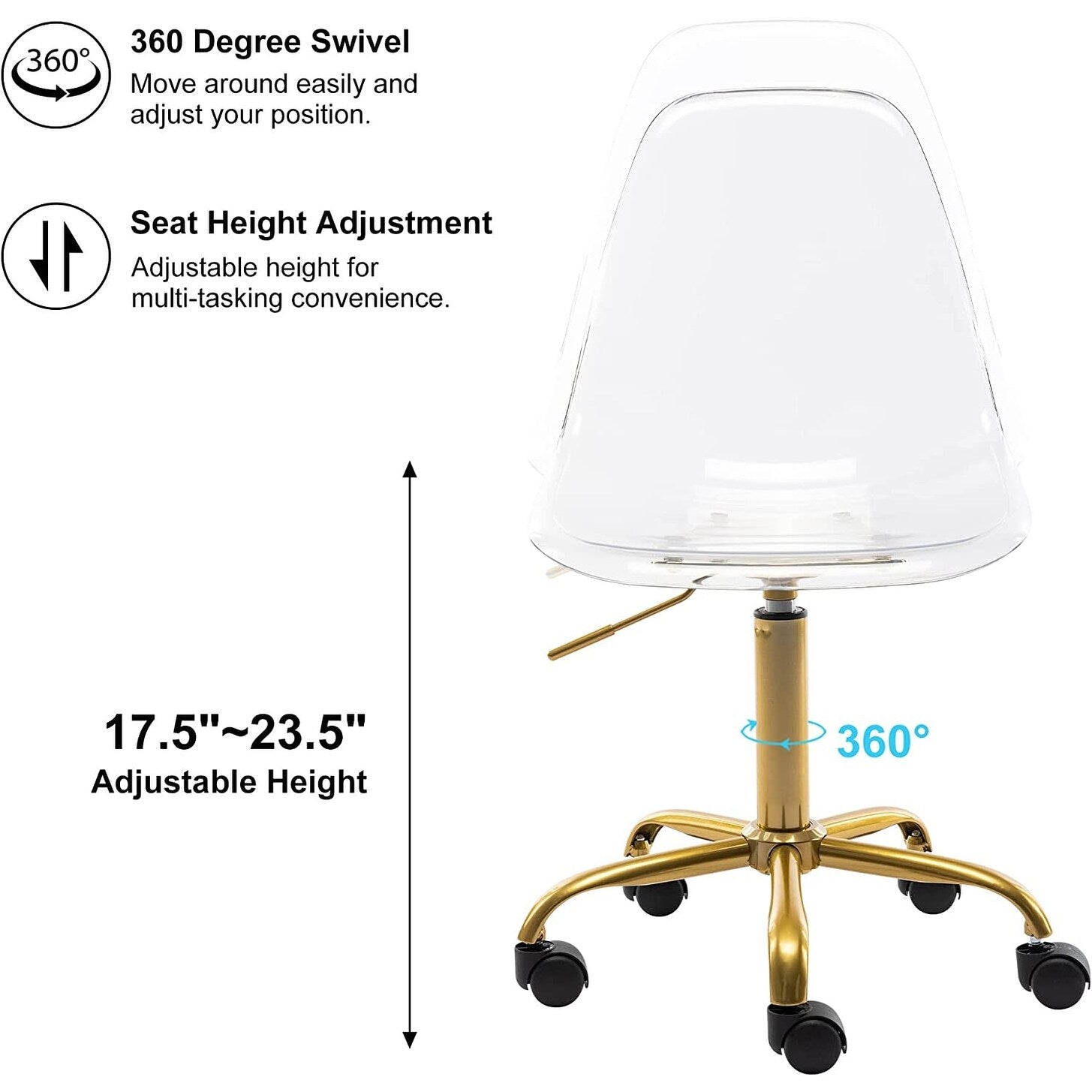 Drehbarer, höhenverstellbarer Bürostuhl aus Acryl ohne Armlehnen