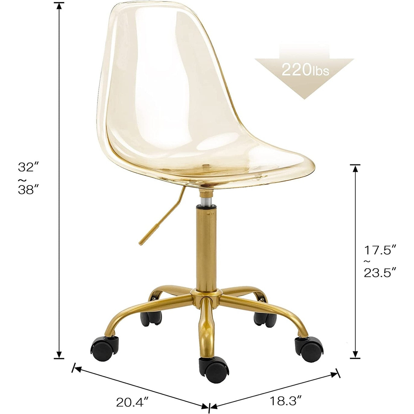 Drehbarer, höhenverstellbarer Bürostuhl aus Acryl ohne Armlehnen